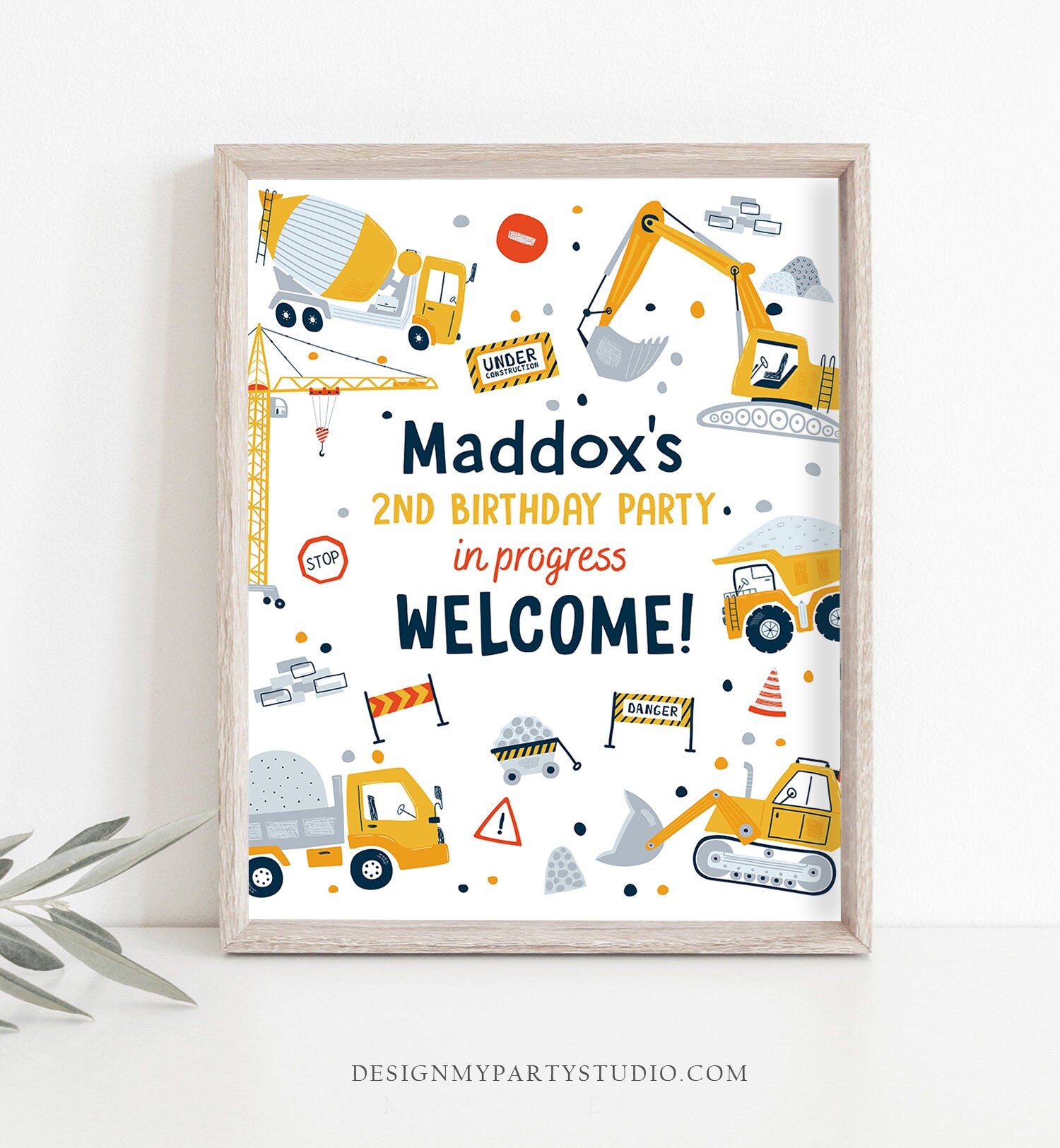 Editable Construction Birthday Welcome Sign Yellow Dump Truck Construction Sign Digger Boy Construction Decor Template Corjl PRINTABLE 0458