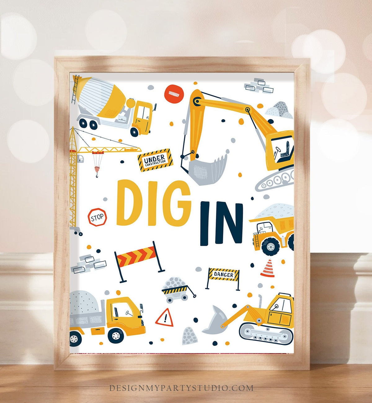 Dig In Sign Construction Birthday Sign Food Table Construction Party Decor Yellow Dump Truck Digger Party Table Decor Snacks Printable 0458