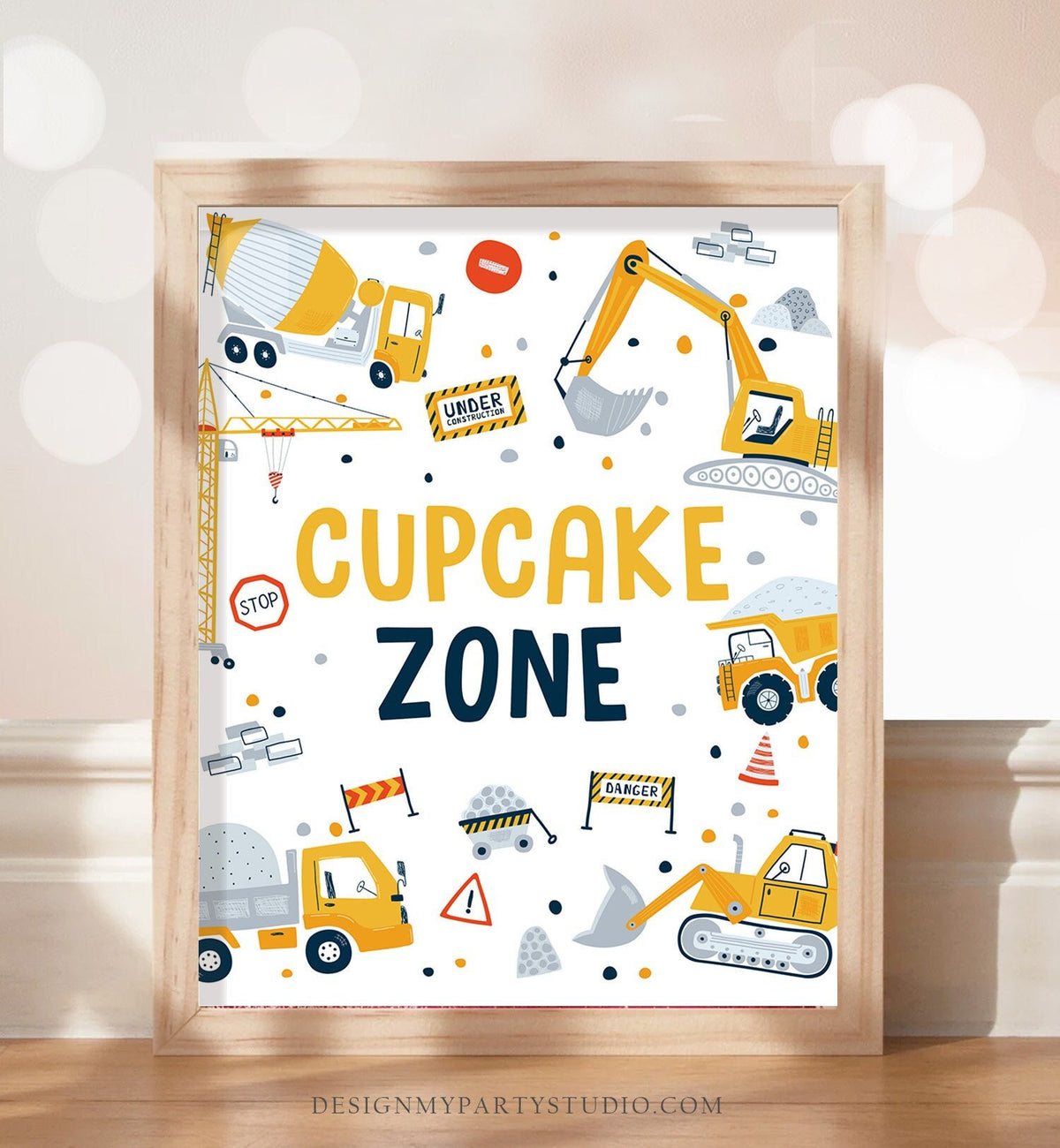 Cupcake Zone Sign Construction Birthday Sign Sweets Party Decor Dump Truck Digger Party Table Boy Instant Digital Download Printable 0458