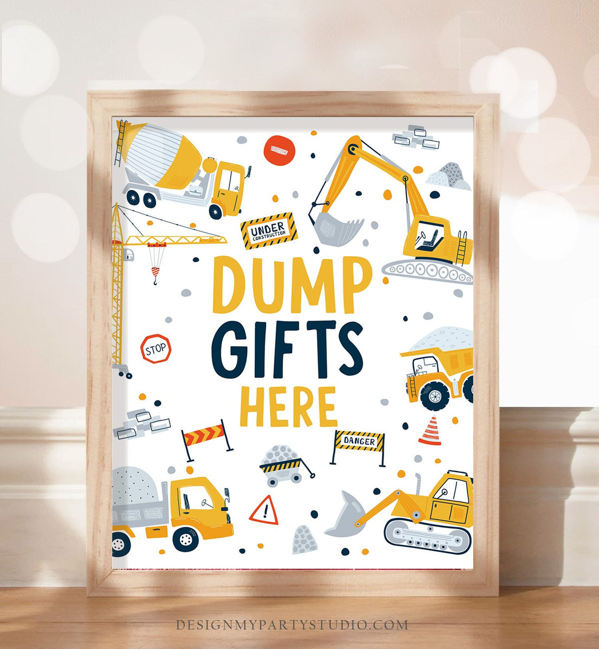 Dump Gifts Here Sign Construction Birthday Sign Construction Party Decor Yellow Dump Truck Digger Party Table Decor Dumper Printable 0458