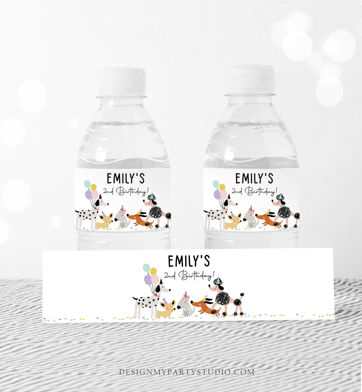 Editable Dog Water Bottle Labels Dog Birthday Puppy Party Doggy Pet Vet Pawty Birthday Decor Girl Printable Bottle Wrap Template Corjl 0429