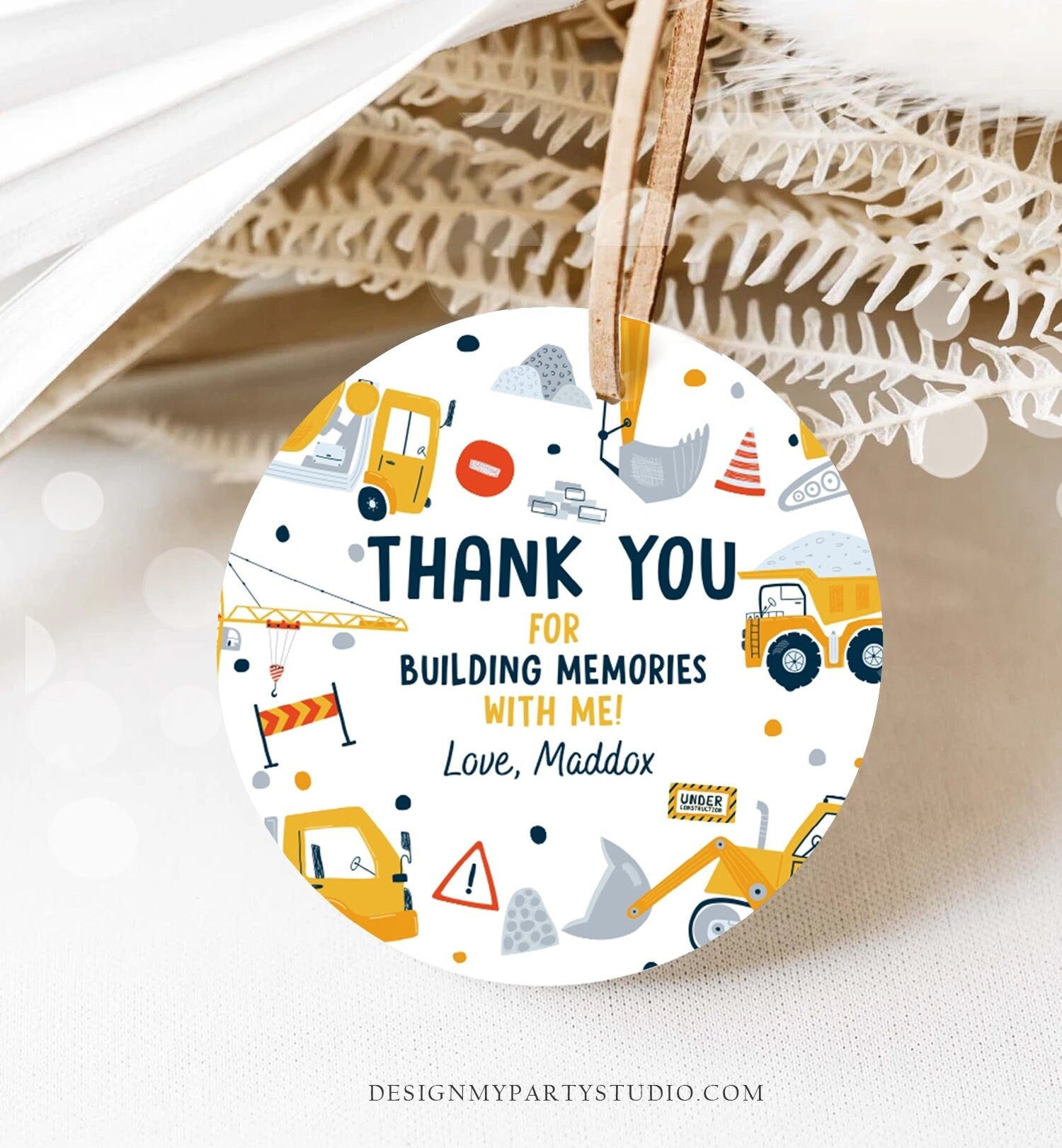 Editable Construction Thank You Tags Construction Birthday Favors Sticker Boy Dump Truck Digger Party Download Printable Corjl Template 0458