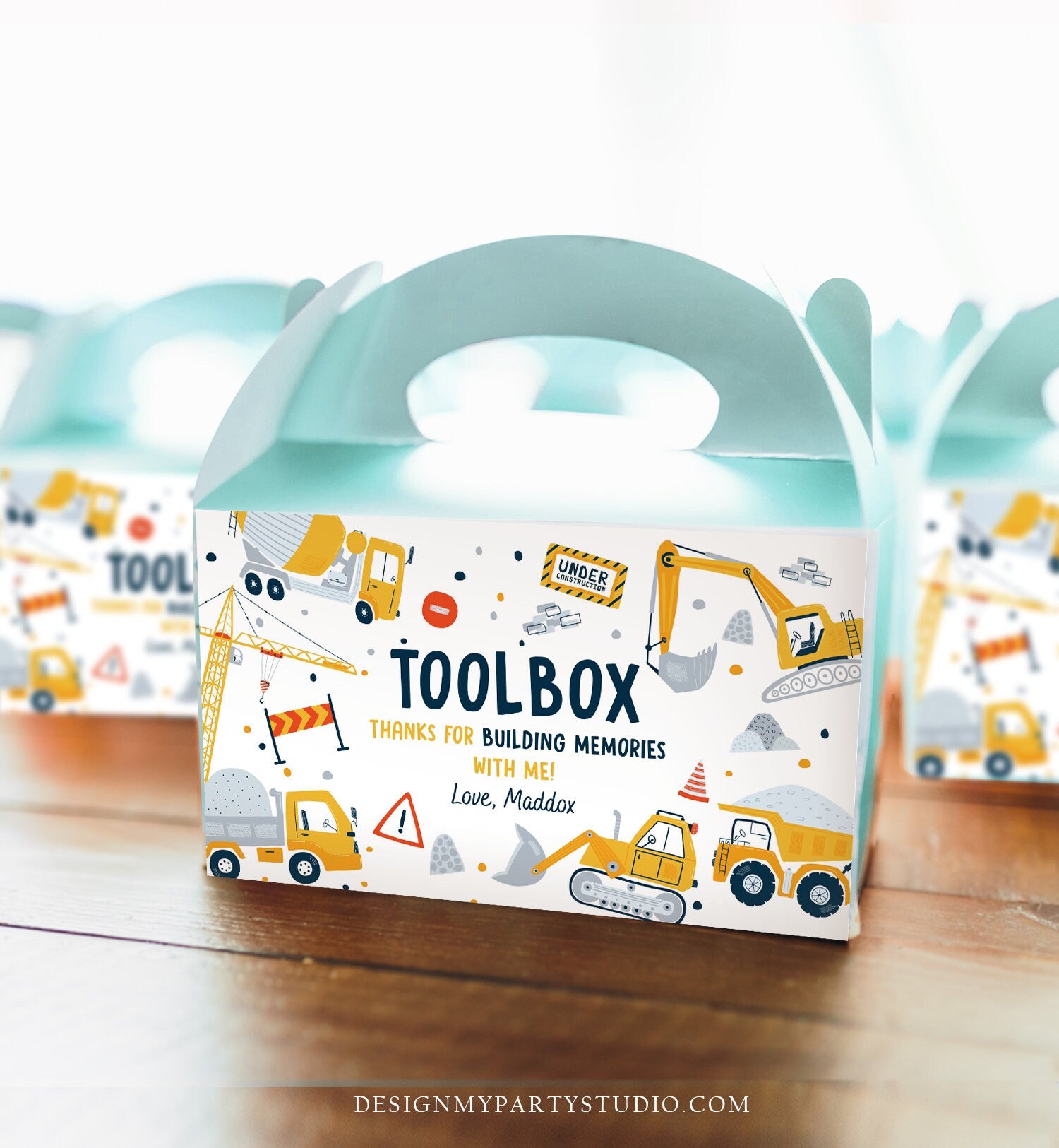 Editable Construction Birthday Party Favor Construction Gable Box Toolbox Favor Box Dump Truck Digger Digital Download Printable Corjl 0458