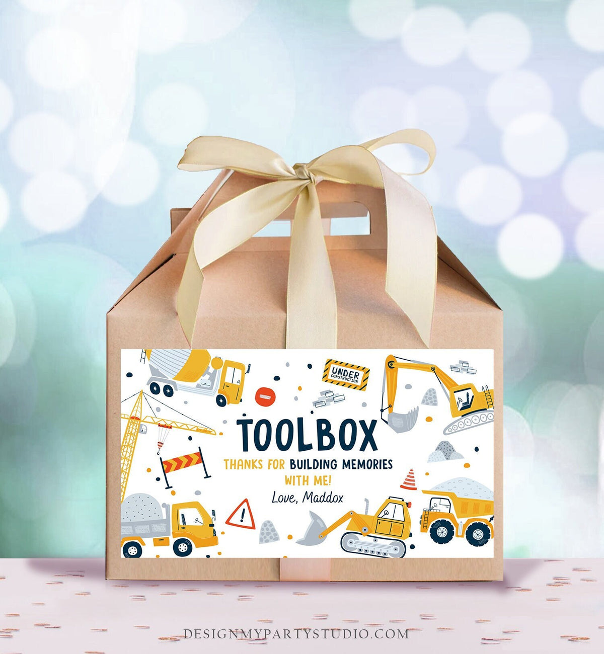 Editable Construction Birthday Party Favor Construction Gable Box Toolbox Favor Box Dump Truck Digger Digital Download Printable Corjl 0458