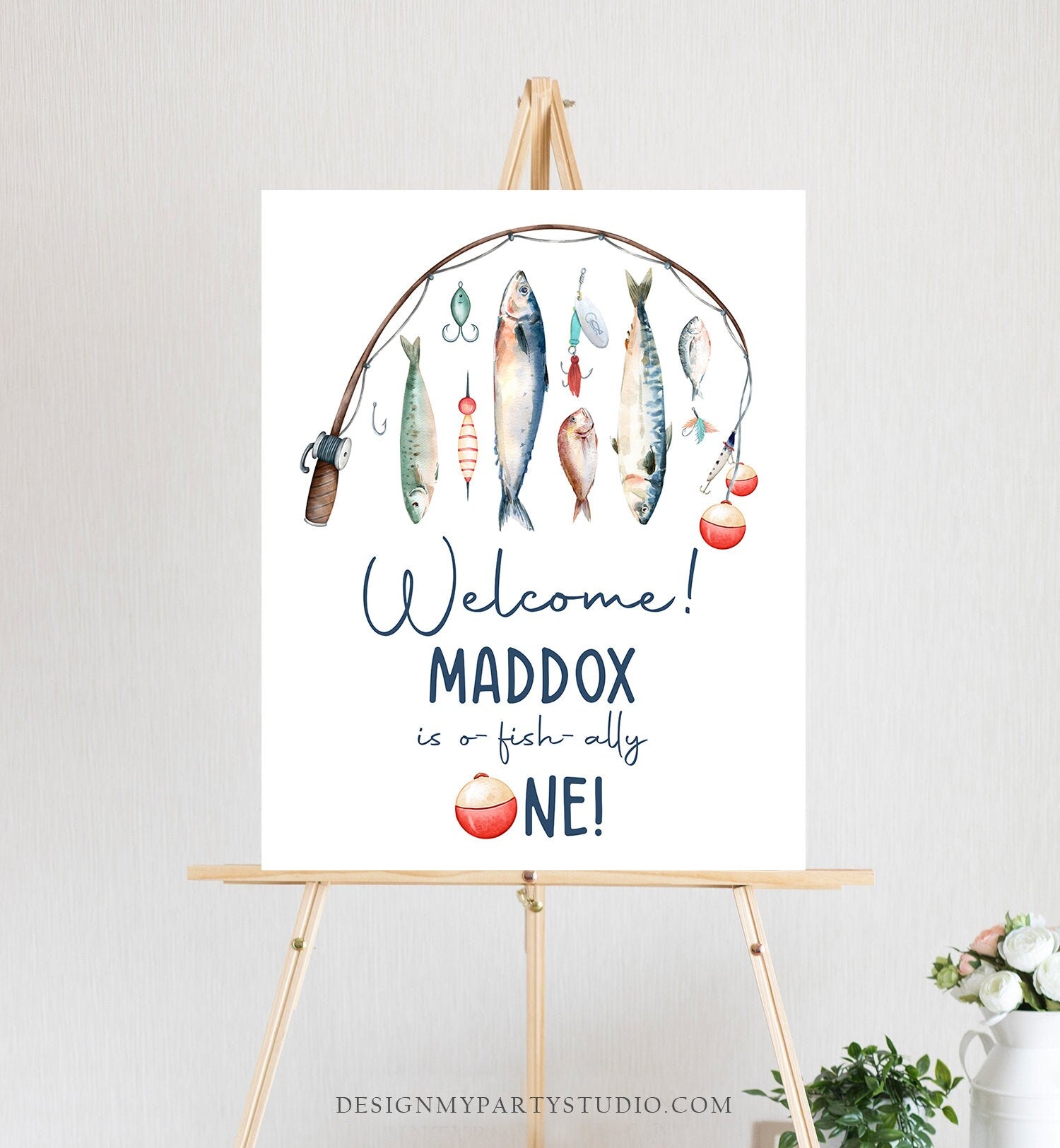 Editable Fishing Birthday Welcome Sign 1st Birthday Boy The Big One O-fish-ally Fishing Party Sign Fish Sea Template PRINTABLE Corjl 0454