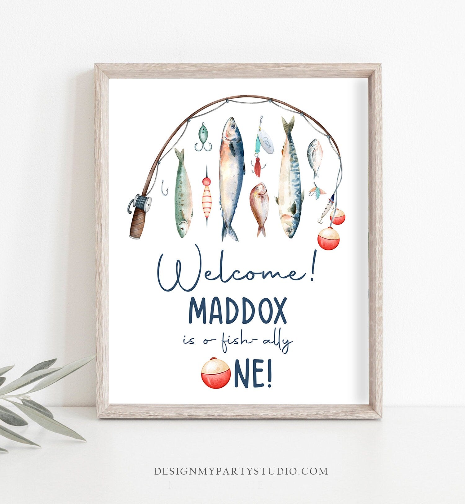 Editable Fishing Birthday Welcome Sign 1st Birthday Boy The Big One O-fish-ally Fishing Party Sign Fish Sea Template PRINTABLE Corjl 0454