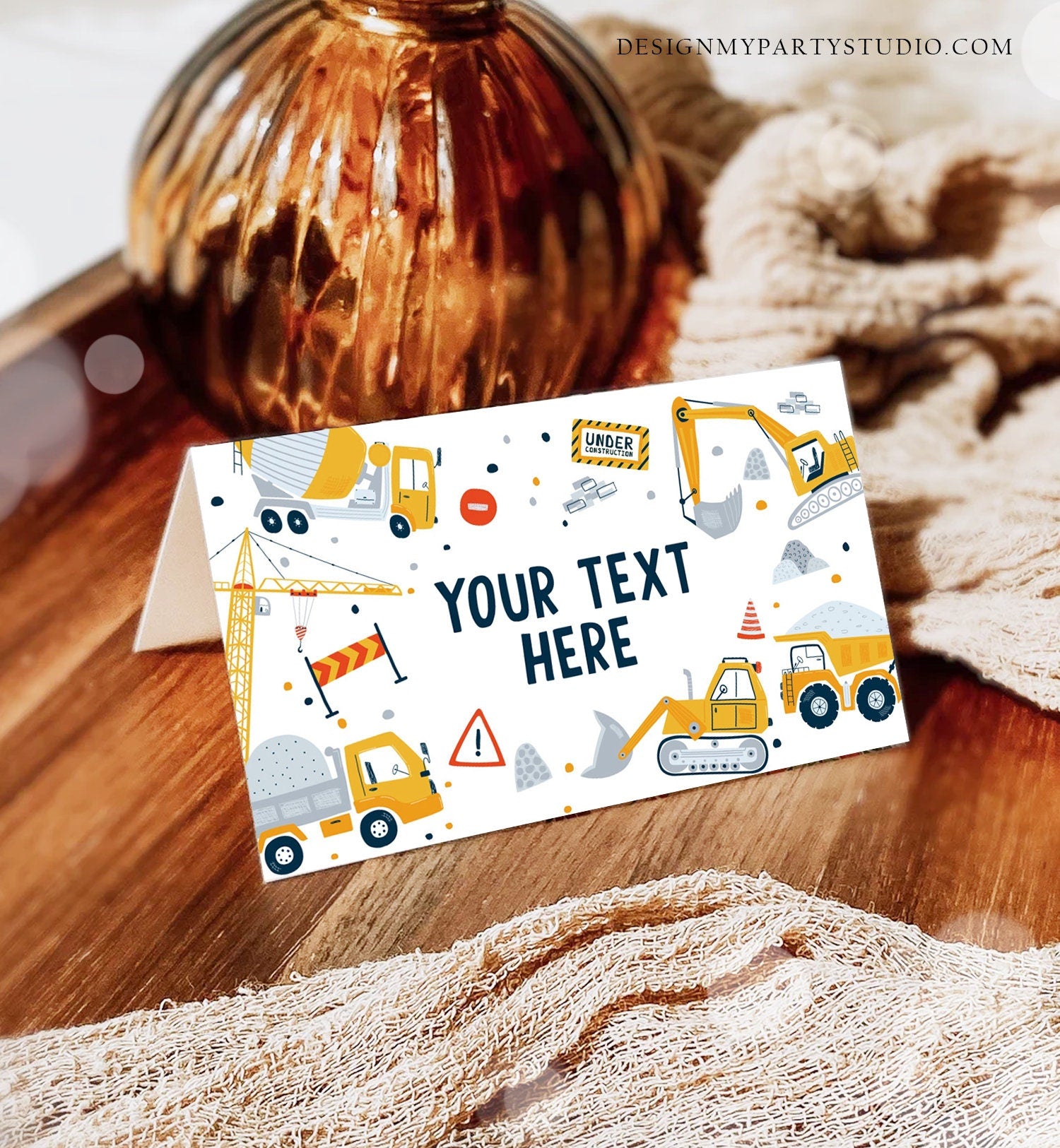 Editable Construction Birthday Food Tent Cards Construction Labels Dump Truck Party Place Cards Boy Digger Printable Template Corjl 0458