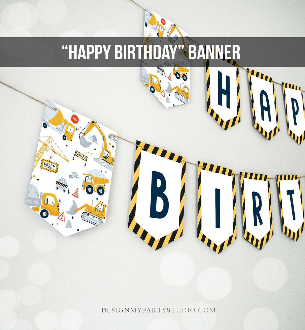 Happy Birthday Banner Construction Birthday Banner Boy Dump Truck Excavator Banner Decor Digger Instant Digital Download Printable 0458