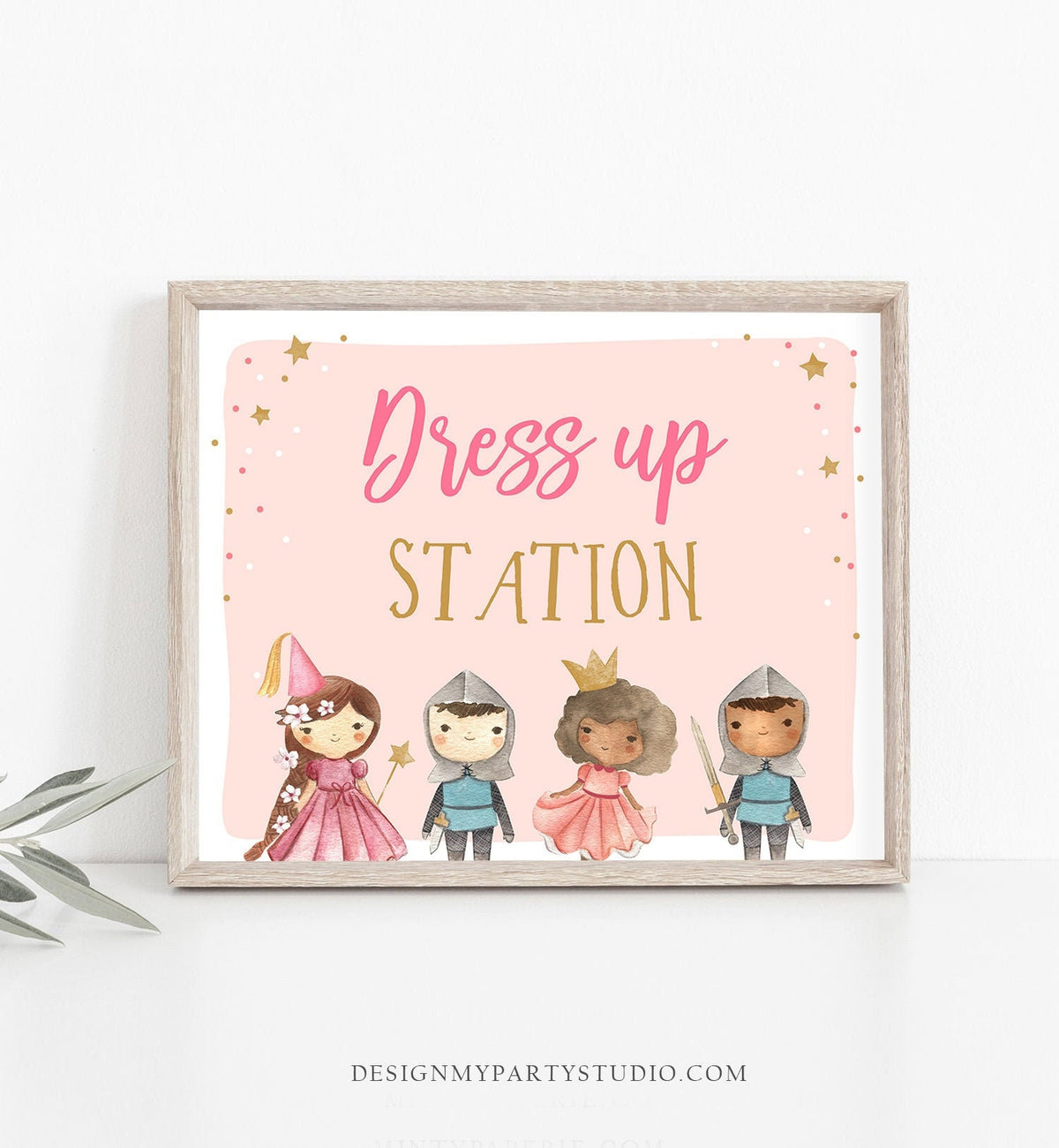 Princess and Knights Dress Up Station Sign Princess Knights Birthday Party Pink Gold Boy Girl Decorations Instant Download Printable 0171