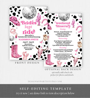 Editable Nashville Bachelorette Weekend Invitation Brides Last Ride Invitation & Itinerary Nash Bash Download Printable Template Corjl 0455