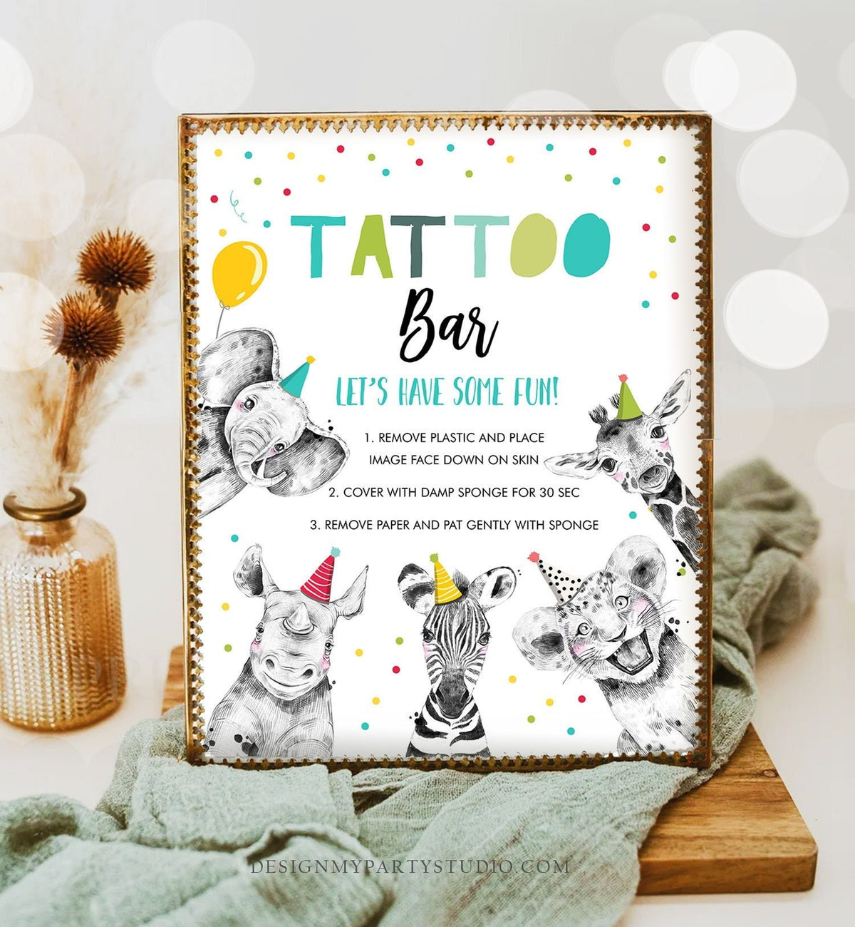 Tattoo Bar Sign Party Animals Birthday Sign Safari Animals Decor Boy Birthday Wild One Animals Table Zoo Party Jungle Printable 0390