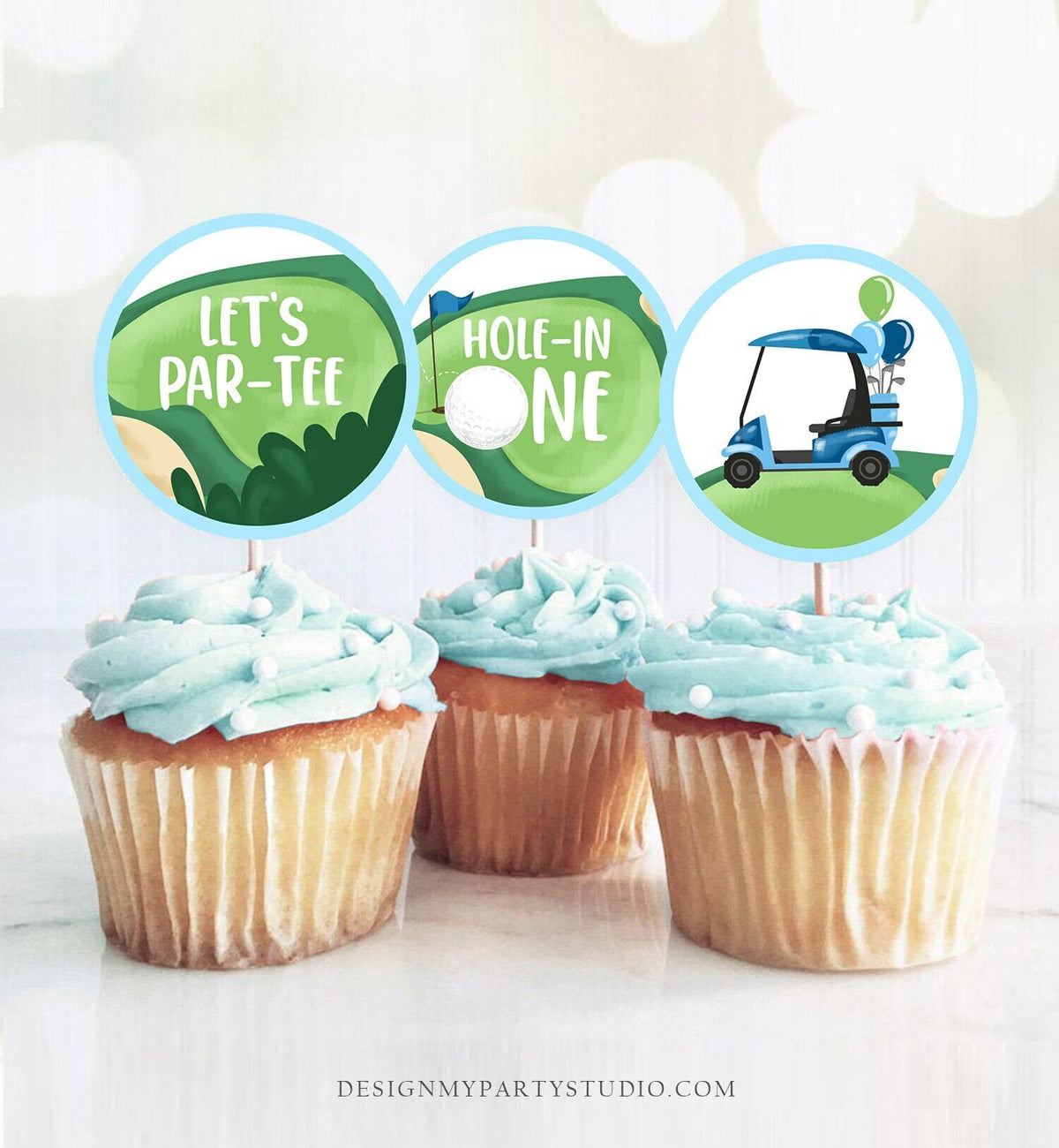 Hole in One Cupcake Toppers Golf Birthday Boy Golfing Birthday Par-tee Favor Tags First Birthday Golfing Boy Download Digital PRINTABLE 0405