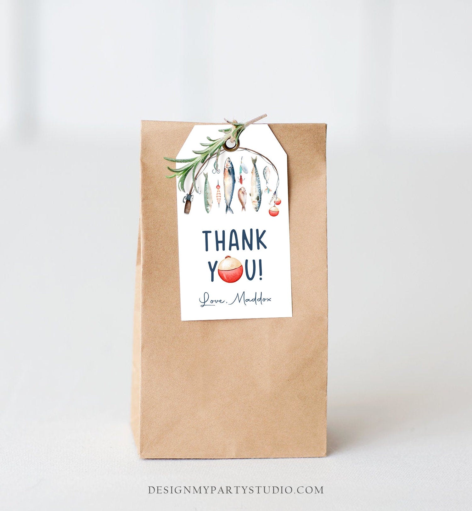 Editable Fishing Birthday Favor Tags Fishing Favors Thank You Tags The Big One Boy O-Fish-Ally Fish Tag Fishing Party Corjl Template 0454