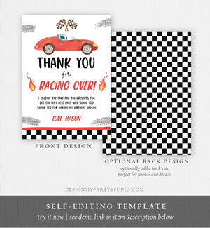 Editable Race Car Thank You Card Two Fast Birthday Boy Red Racing Car Thank You Card Birthday Fast One Template Instant Download Corjl 0424