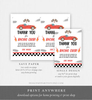 Editable Race Car Thank You Card Two Fast Birthday Boy Red Racing Car Thank You Card Birthday Fast One Template Instant Download Corjl 0424