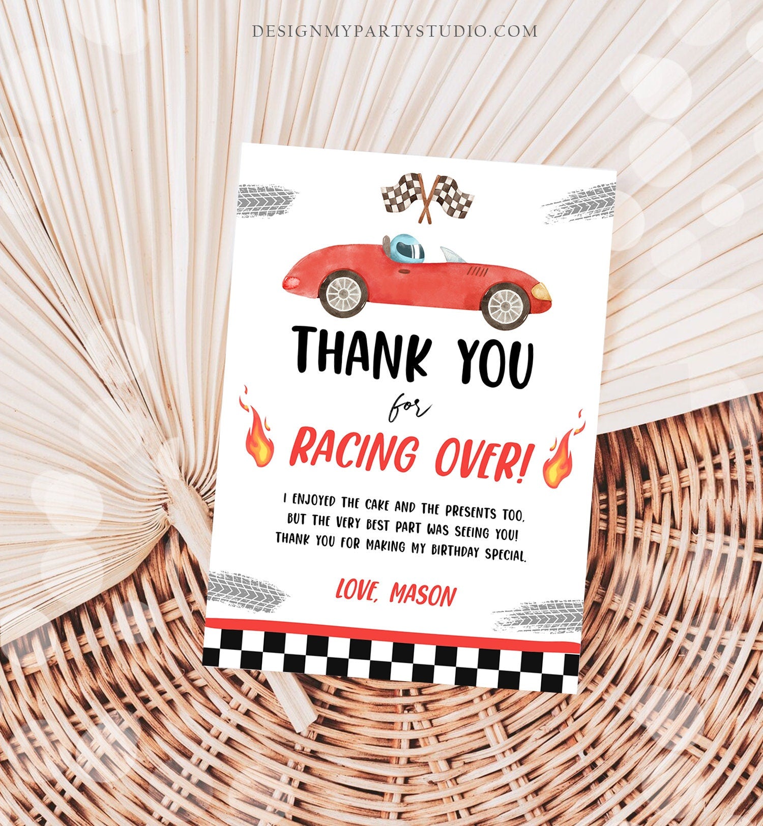 Editable Race Car Thank You Card Two Fast Birthday Boy Red Racing Car Thank You Card Birthday Fast One Download Template Printable 0424