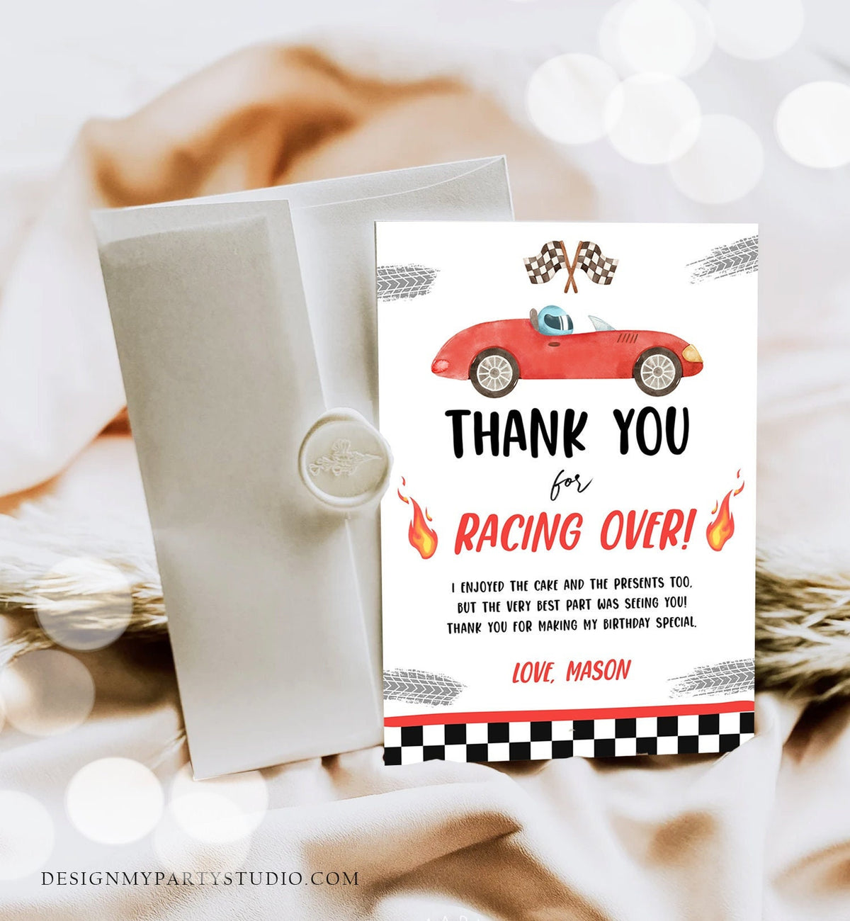 Editable Race Car Thank You Card Two Fast Birthday Boy Red Racing Car Thank You Card Birthday Fast One Download Template Printable 0424