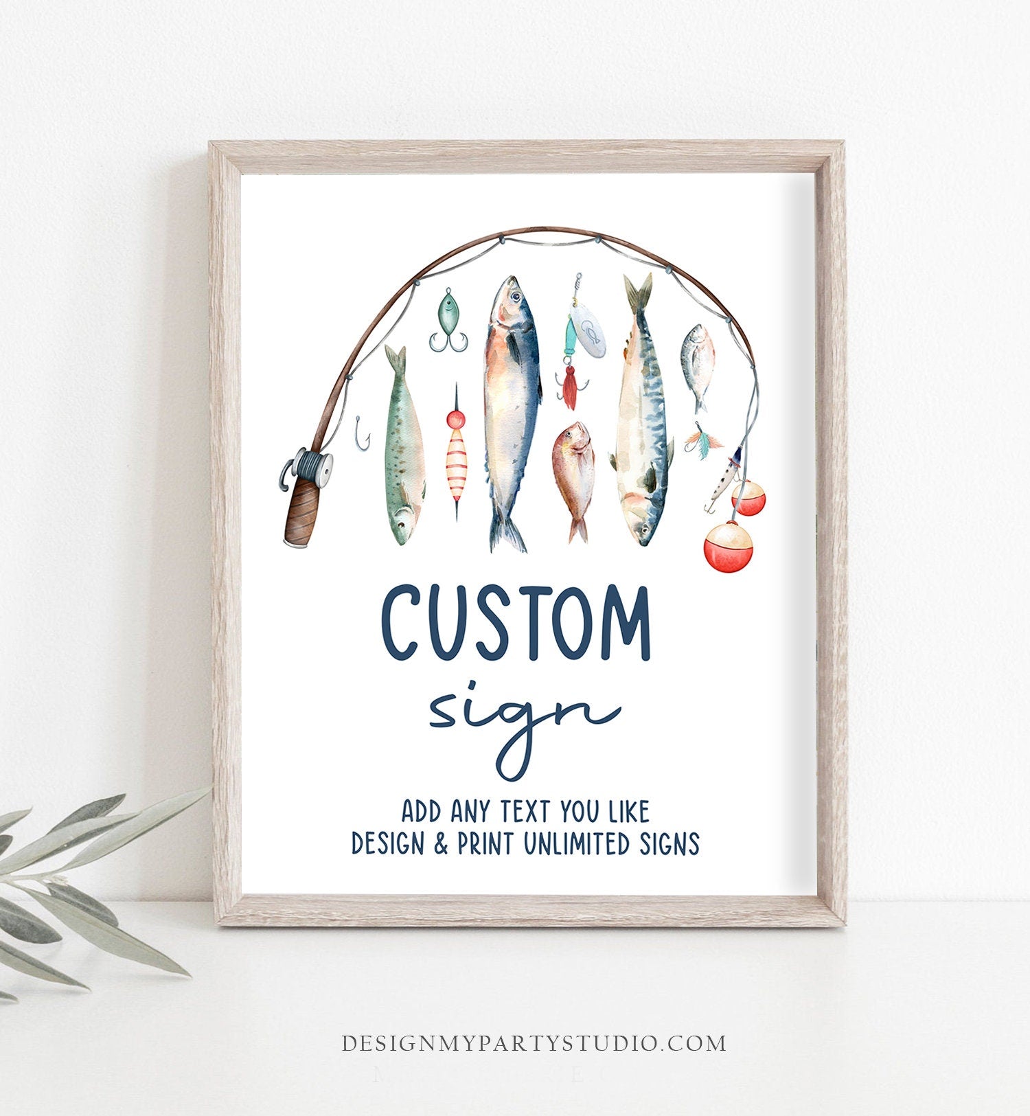 Editable Custom Sign Fishing Birthday Party Sign The Big One Birthday Fish Party Bobber Reeling in Boy 8x10 Download PRINTABLE Corjl 0454