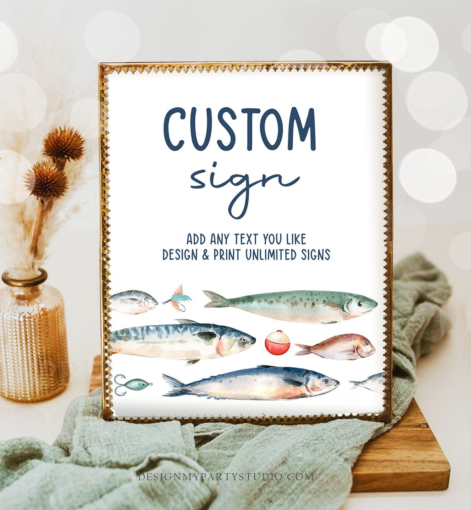 Editable Custom Sign Fishing Birthday Party Sign The Big One Birthday Fish Party Bobber Reeling in Boy 8x10 Download PRINTABLE Corjl 0454