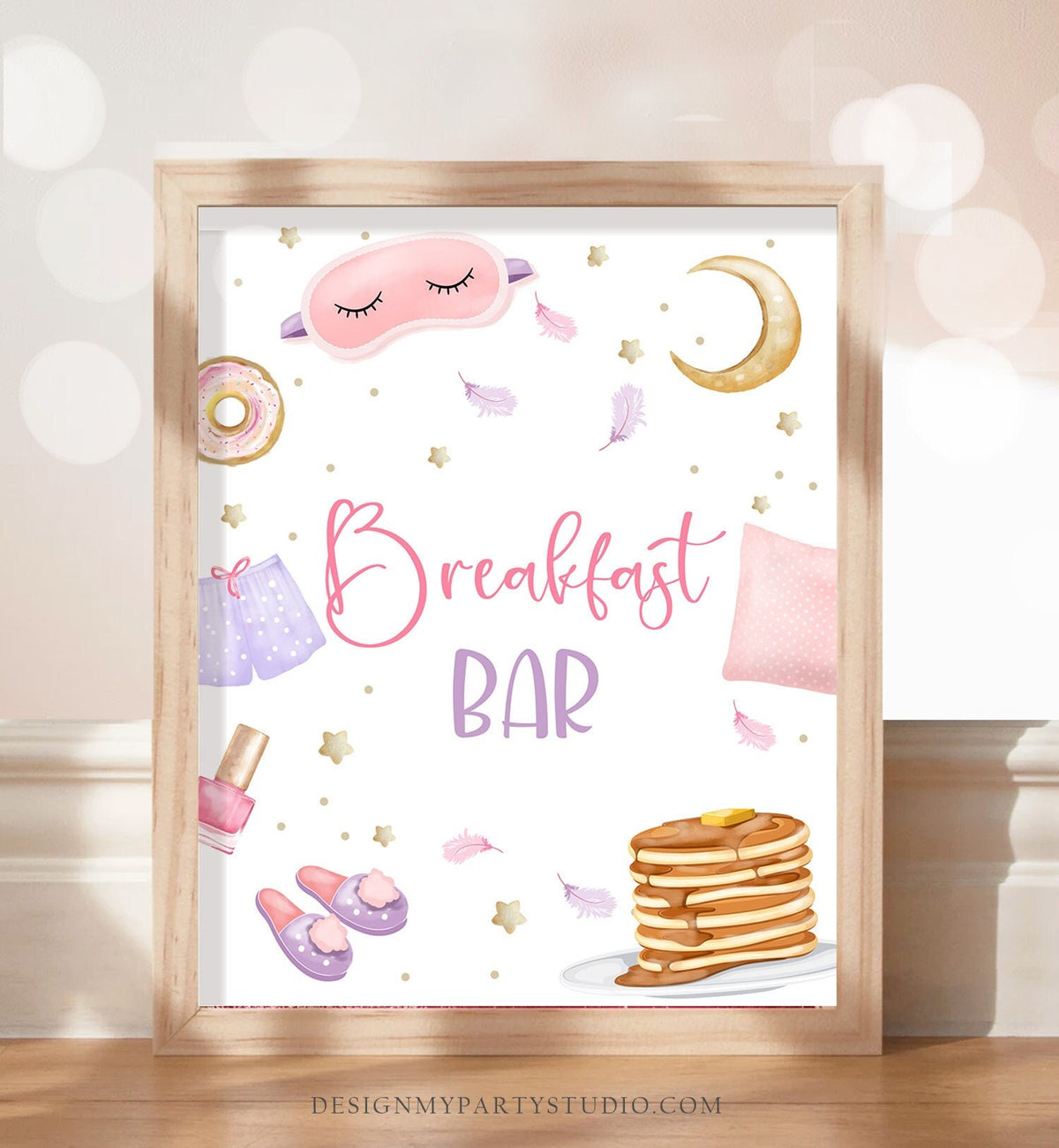 Breakfast Bar Sign Sleepover Birthday Sign Slumber Party Decor Teen Birthday Movie Night Pancakes Pajamas Snack Sign Download Printable 0447