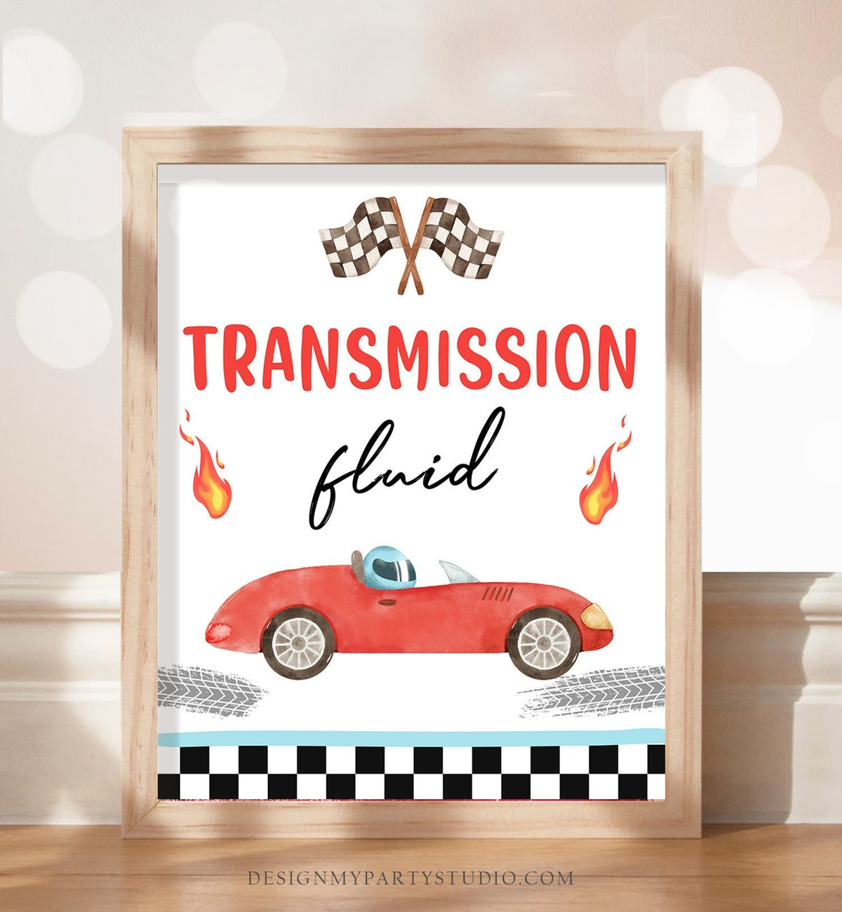 Transmission Fluid Race Car Sign Race Car Birthday Party Sign Two Fast Birthday Party Red Vintage Racing Car Drinks Download Printable 0424