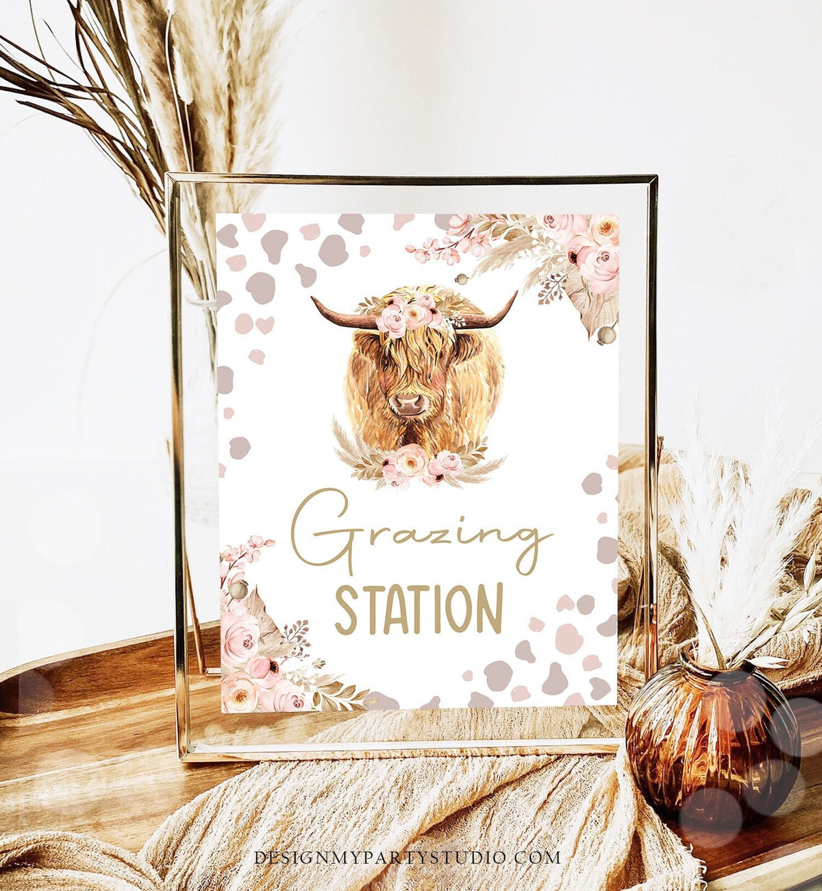 Grazing Station Sign Farm Birthday Party Sign Boho Holy Cow Highland Table Sign Decor Barnyard Girl Pampas Food Sign Download Printable 0453