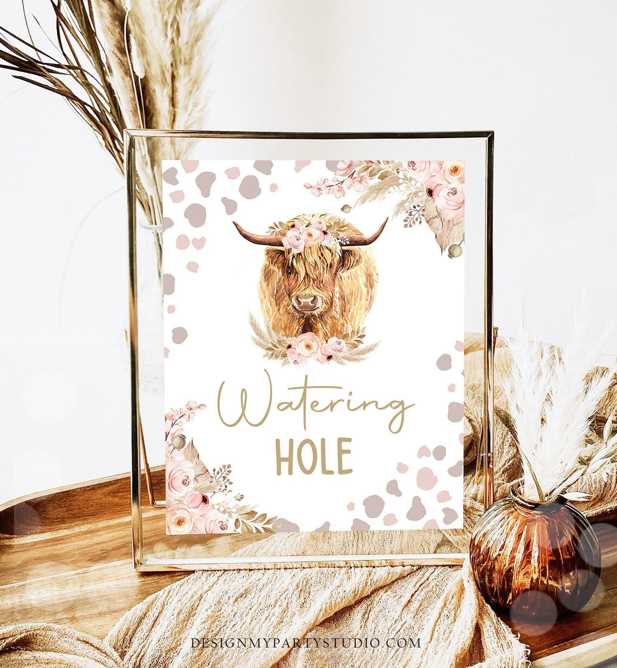 Watering Hole Sign Farm Birthday Party Sign Boho Holy Cow Highland Table Sign Decor Barnyard Girl Pampas Drink Sign Download Printable 0453