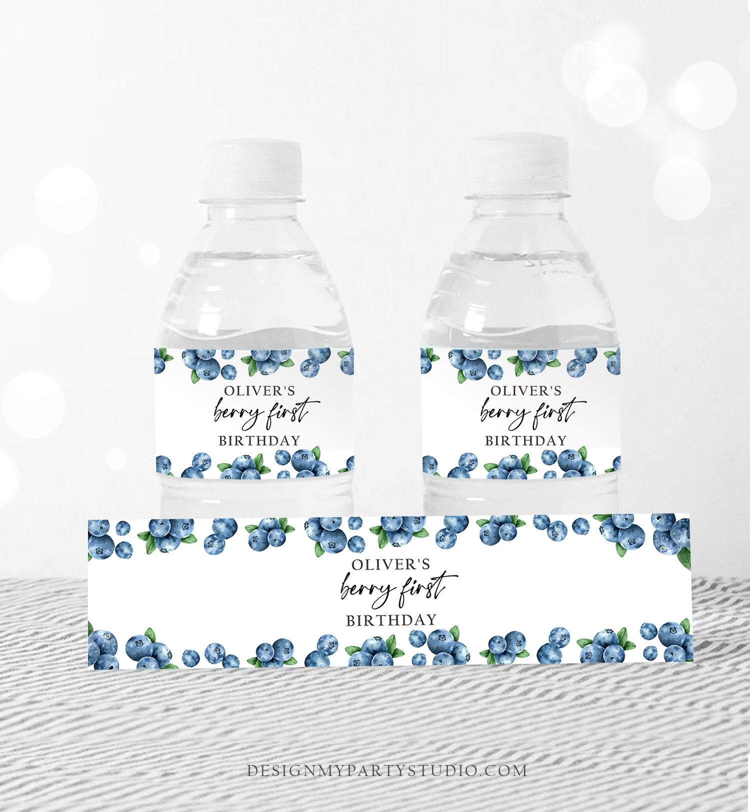 Editable Blueberry Water Bottle Labels Berry First Birthday Decor Berry Sweet 1st Birthday Party Boy Blue Printable Template Corjl 0399