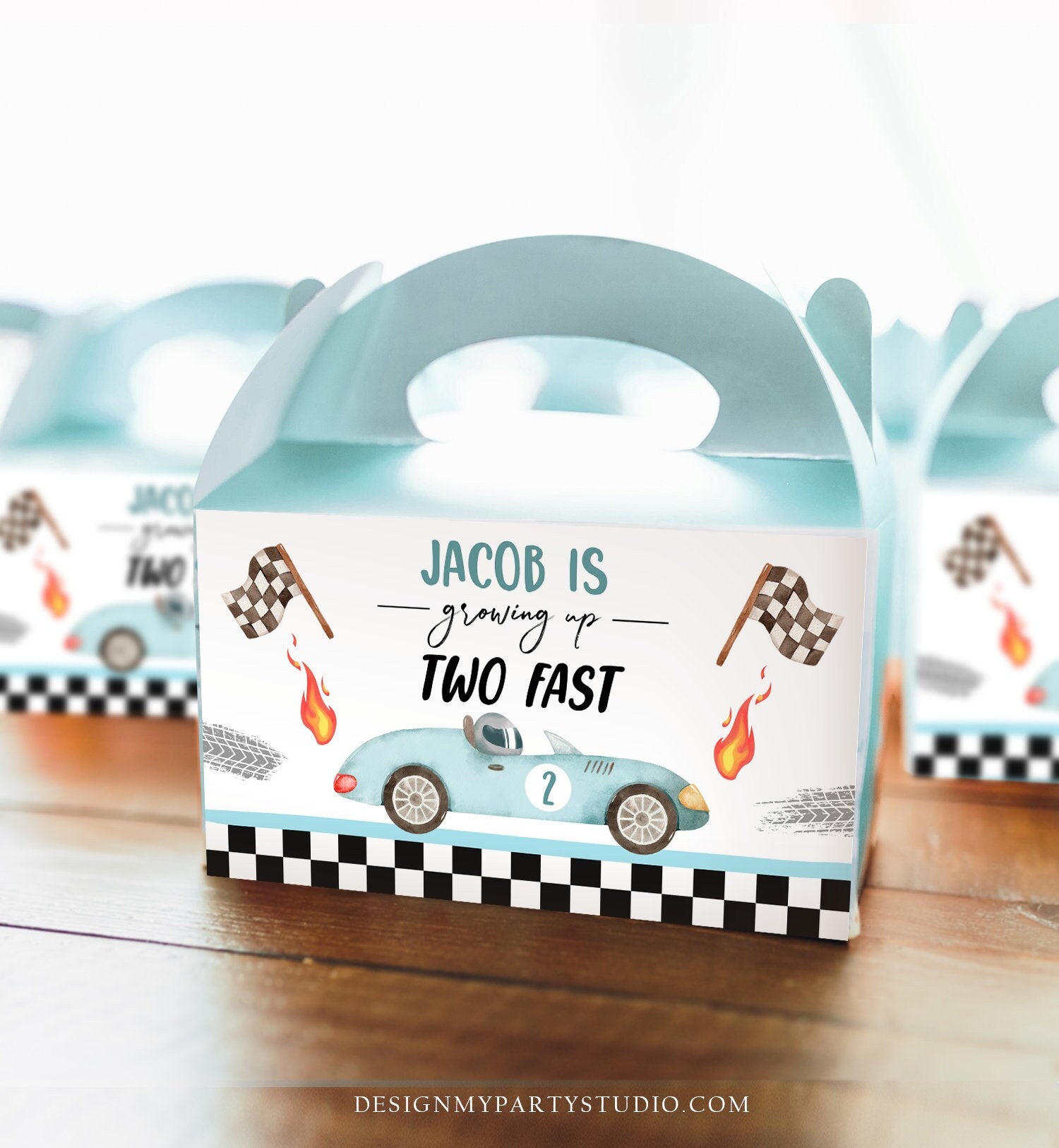 Editable Growing Up Two Fast Gable Box Favor Blue Race Car Birthday Favor Box Label Boy Racing Two 2nd 2 Download Printable Corjl 0424