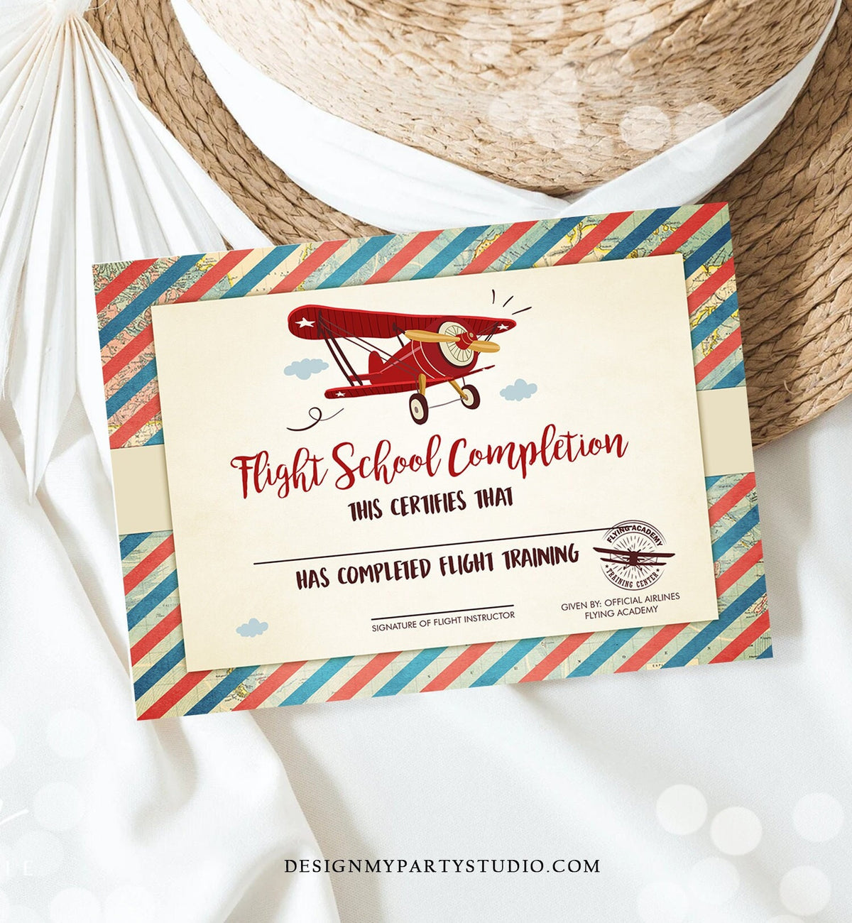 Flight School Certificate Airplane Birthday Party Certificate Boy Airplane Party Favor Birthday Game Instant Download Digital PRINTABLE 0011