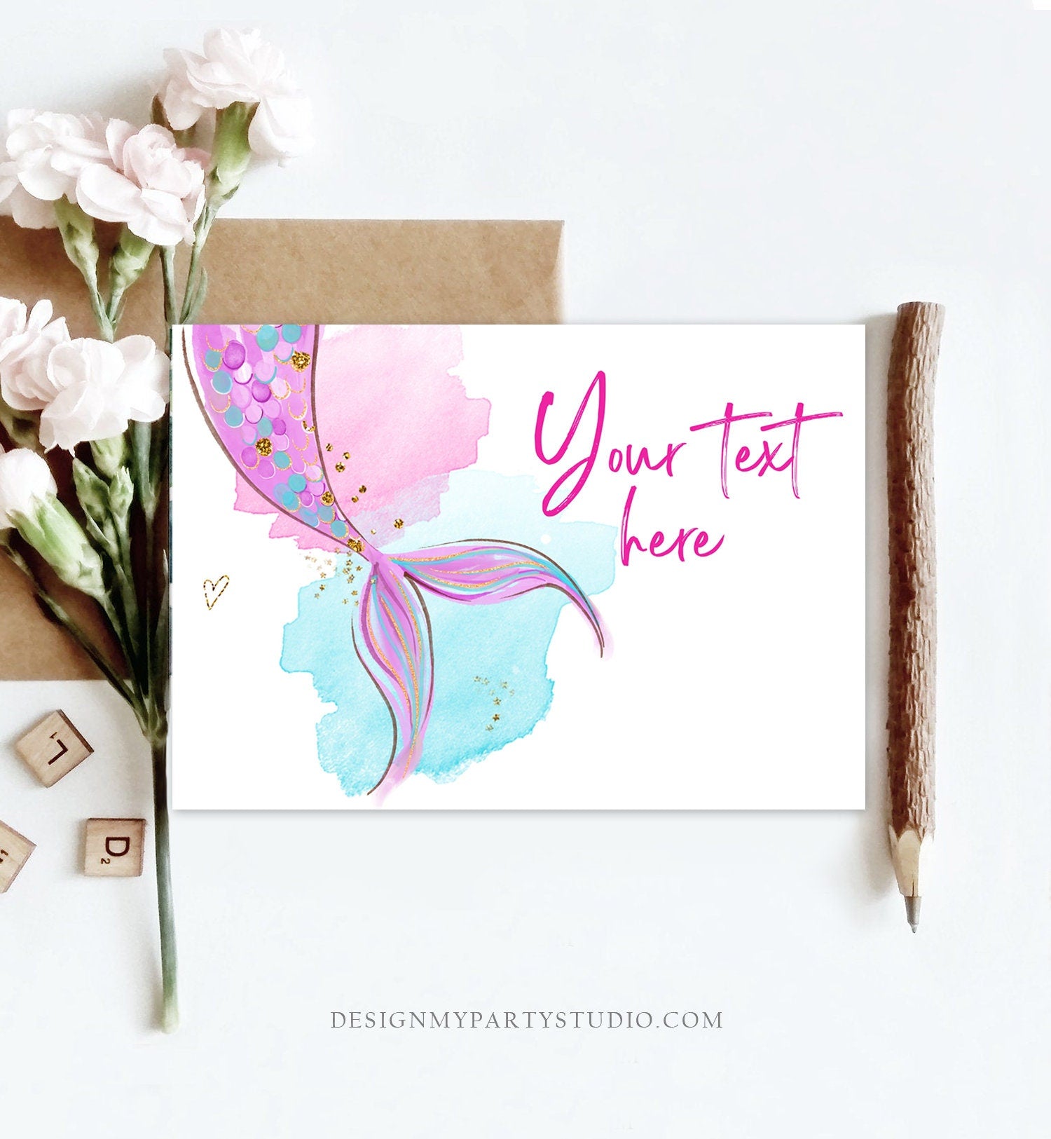 Editable Mermaid Insert Card Mermaid Bring a Book Card Baby Shower Mermaid Birthday Note Card Invitation Book Insert Corjl Template 0403