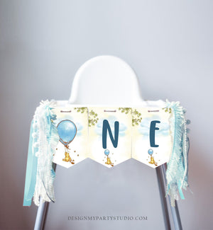 Winnie The Pooh High Chair Banner Classic Pooh 1st First Birthday Boy High Chair ONE Banner Pooh Party Decor Blue PRINTABLE Digital 0425