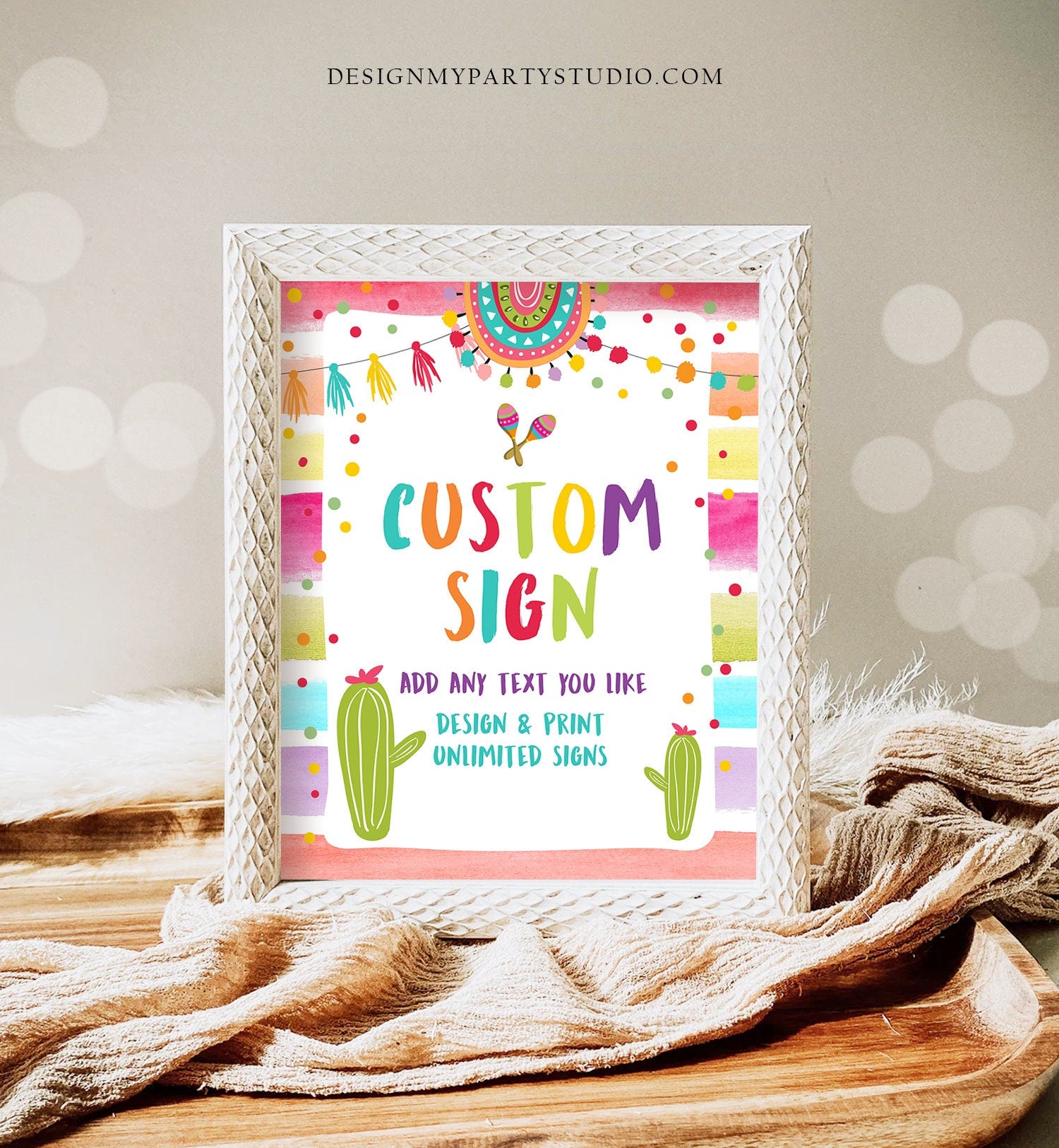 Editable Custom Sign Fiesta Cactus Sign Mexican Table Sign Decor Birthday Shower Party Taco Twosday Girl Download Printable Corjl 8x10 0134