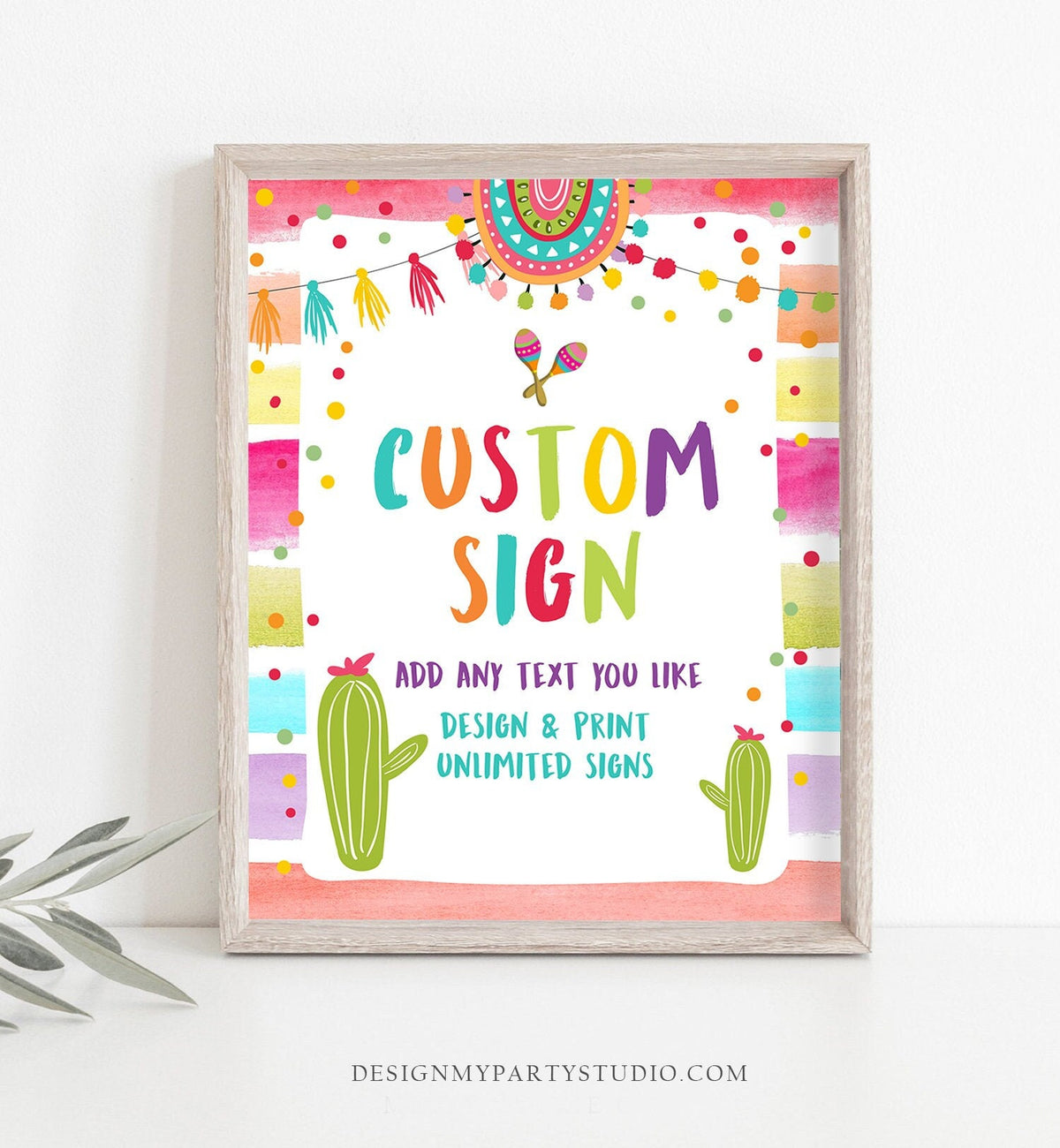 Editable Custom Sign Fiesta Cactus Sign Mexican Table Sign Decor Birthday Shower Party Taco Twosday Girl Download Printable Corjl 8x10 0134