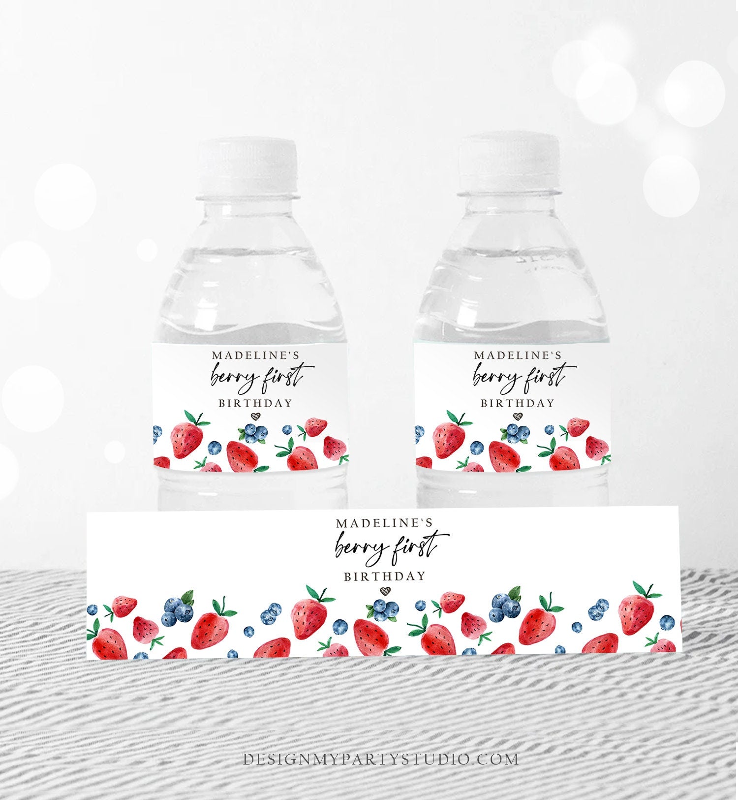 Editable Strawberry Blueberry Water Bottle Labels Berry First Birthday Decor Berry Sweet 1st Birthday Party Printable Template Corjl 0399