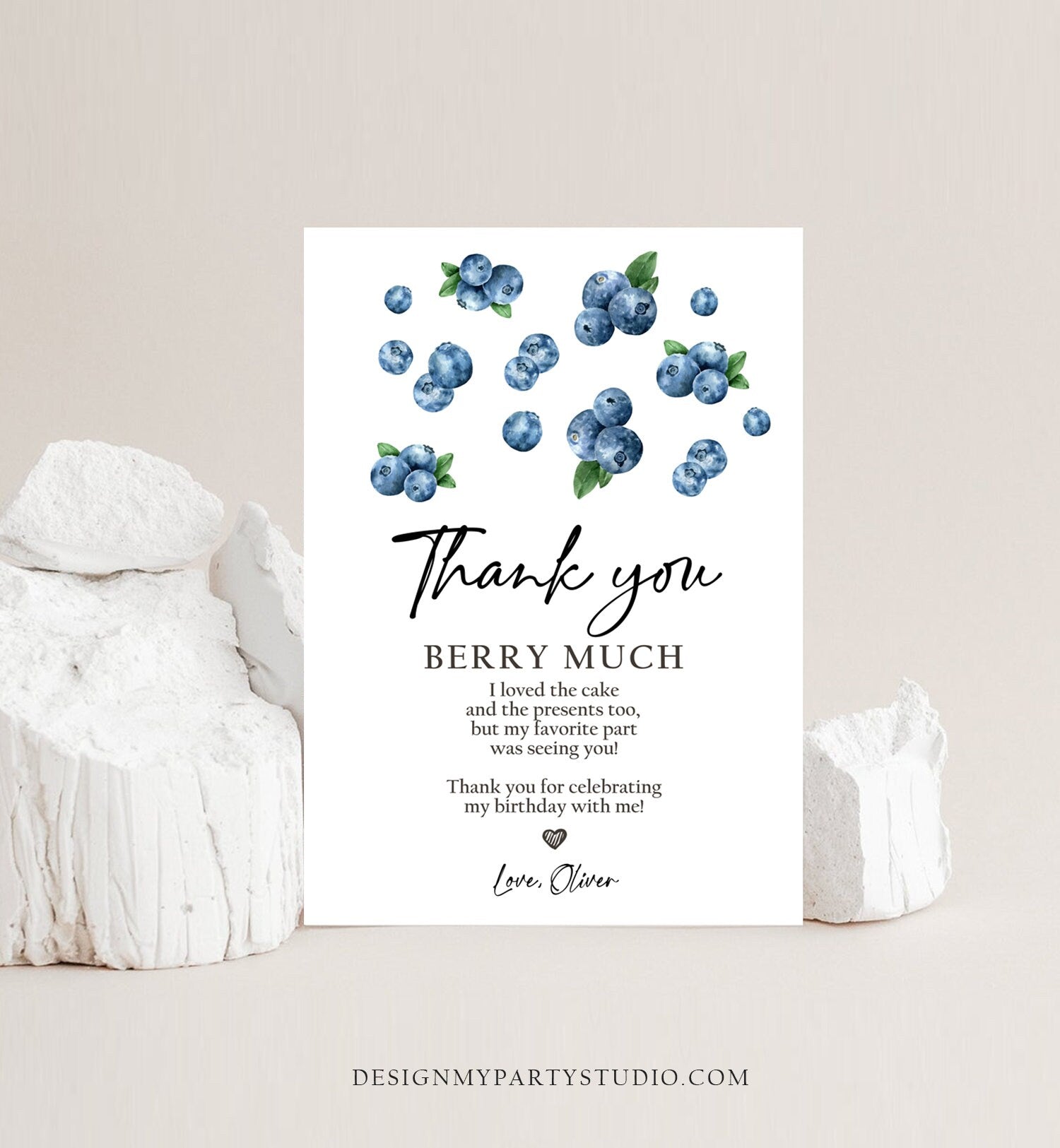 Editable Blueberry Thank You Card Berry First Birthday Berry Sweet Farmers Market Blueberries Boy Download Printable Template Corjl 0399