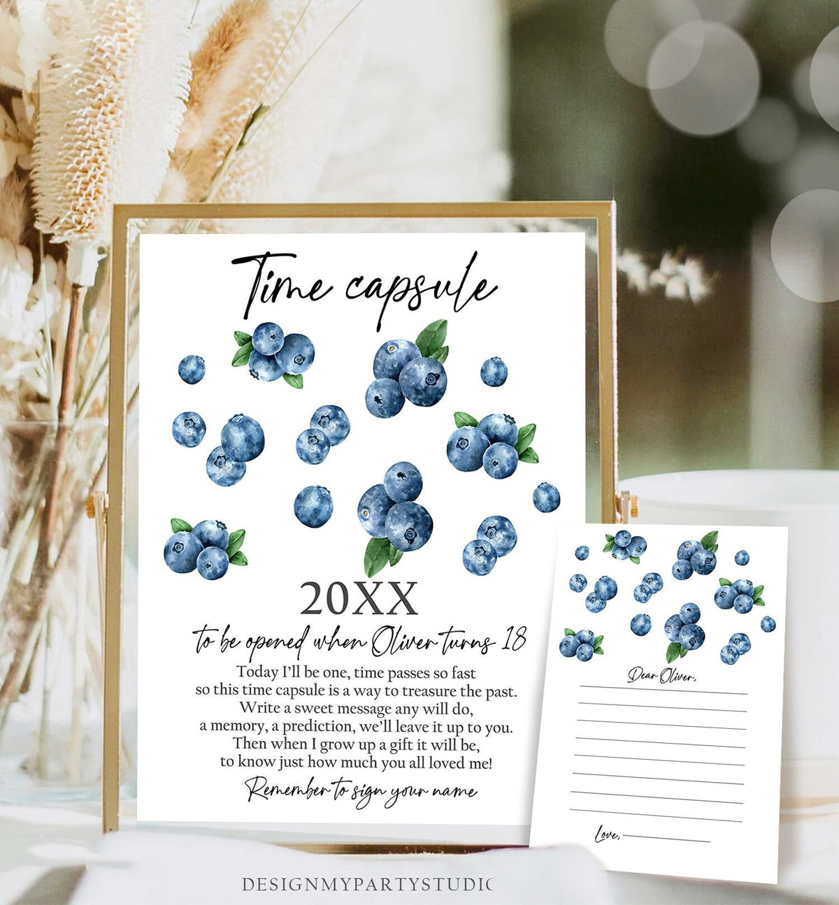 Editable Time Capsule Berry First Birthday Blueberry Party Decorations Berry Sweet Party Blueberries Boy Template Printable Corjl 0399