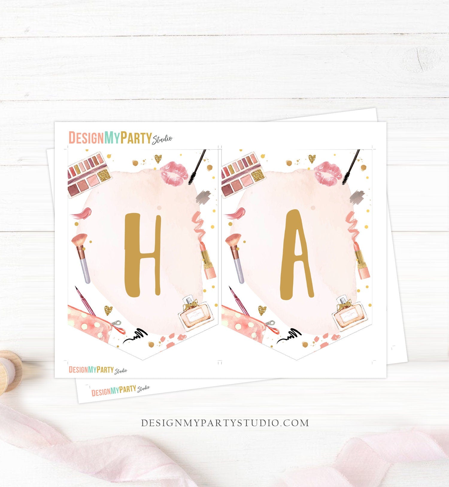 Spa Party Happy Birthday Banner Spa Glitters and Glamour Banner Birthday Girl Makeup Decoration Instant download PRINTABLE DIGITAL DIY 0420