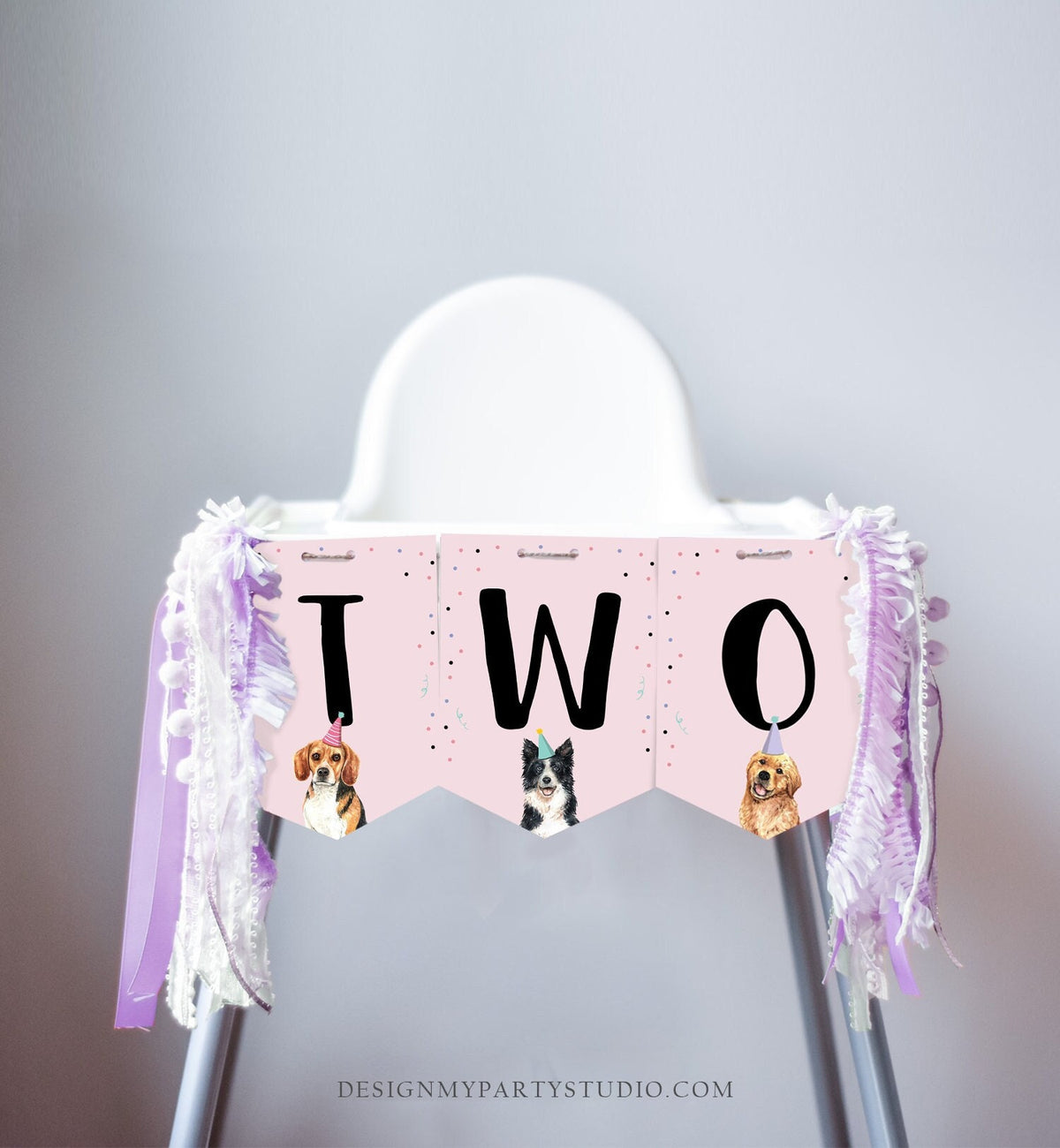 Puppy 2nd Birthday High Chair Banner Dog Birthday Party Puppy Birthday Girl TWO Banner Puppy Party Decor Dog Download PRINTABLE Digital 0384