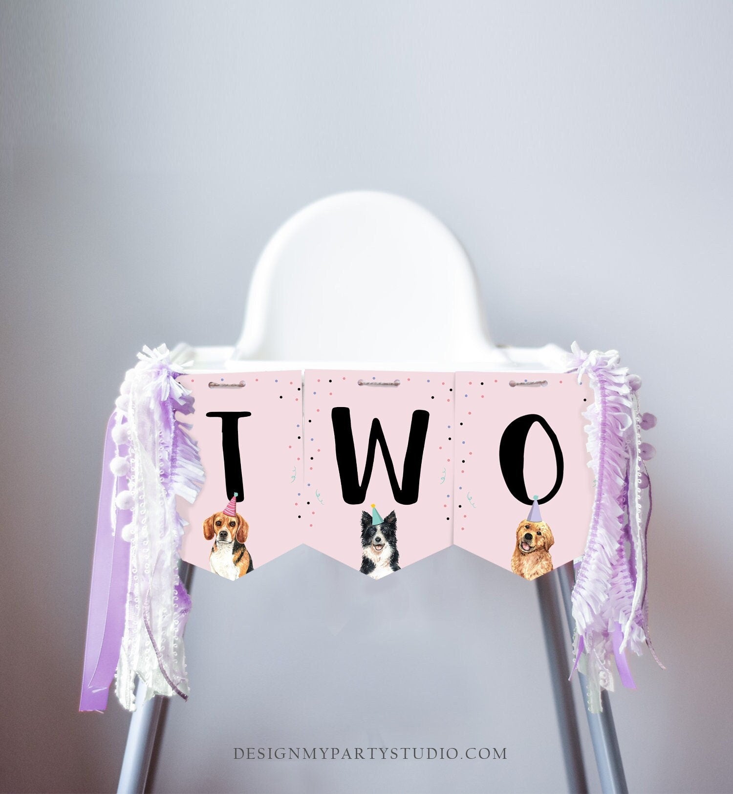 Puppy 2nd Birthday High Chair Banner Dog Birthday Party Puppy Birthday Girl TWO Banner Puppy Party Decor Dog Download PRINTABLE Digital 0384