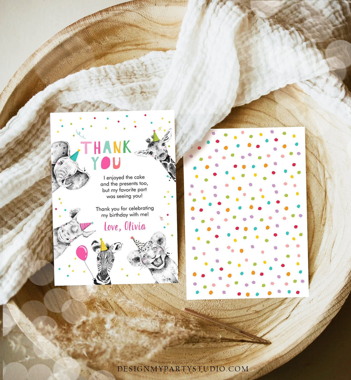 Editable Thank You Card Safari Animals Wild One Two Wild Thank You Note Girl Pink Wild Three Zoo Party Animal Digital Template Download 0390