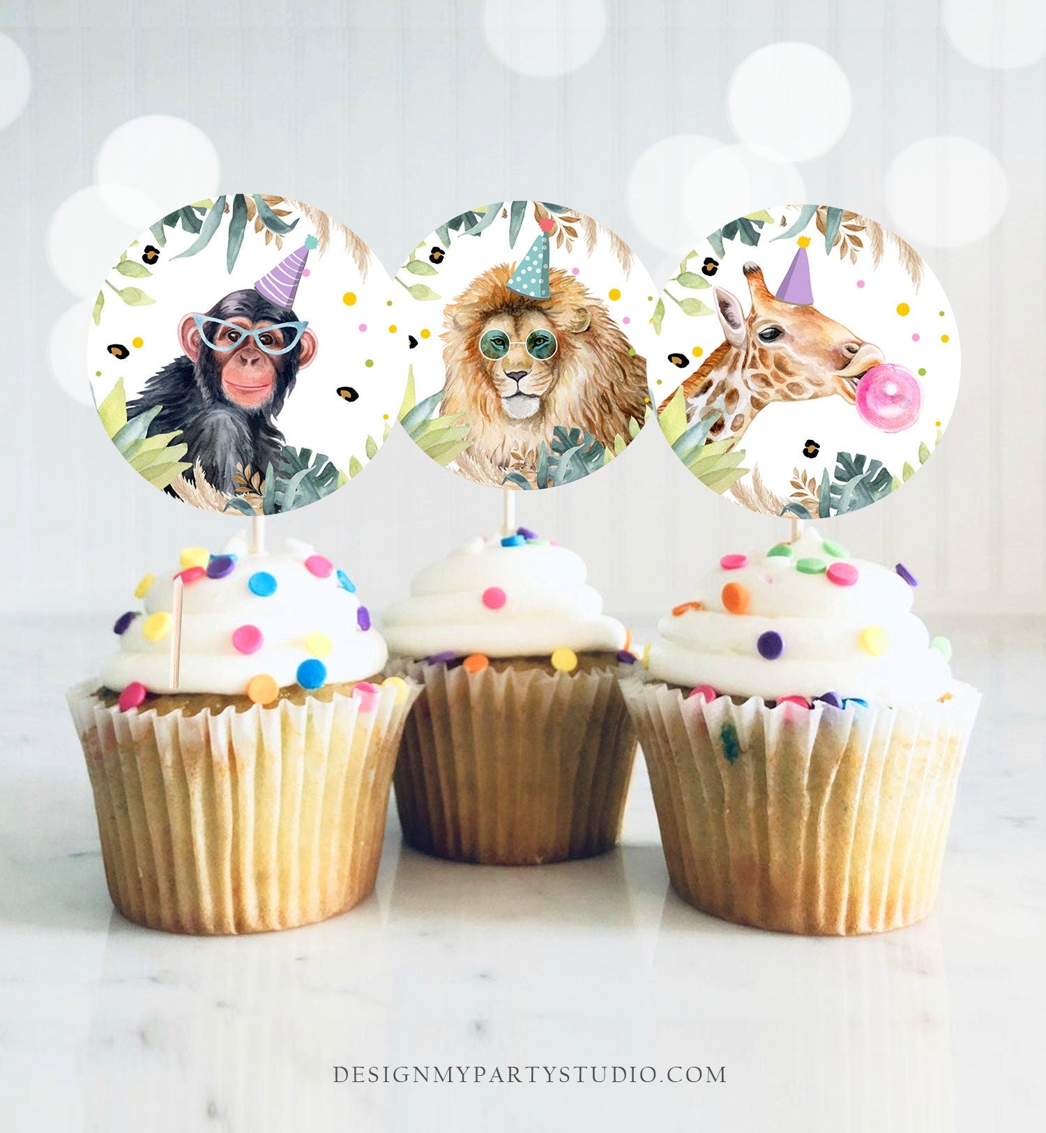 Party Animals Cupcake Toppers Favor Tags Birthday Party Decoration Safari Animals Zoo Birthday Wild One download Digital PRINTABLE 0417