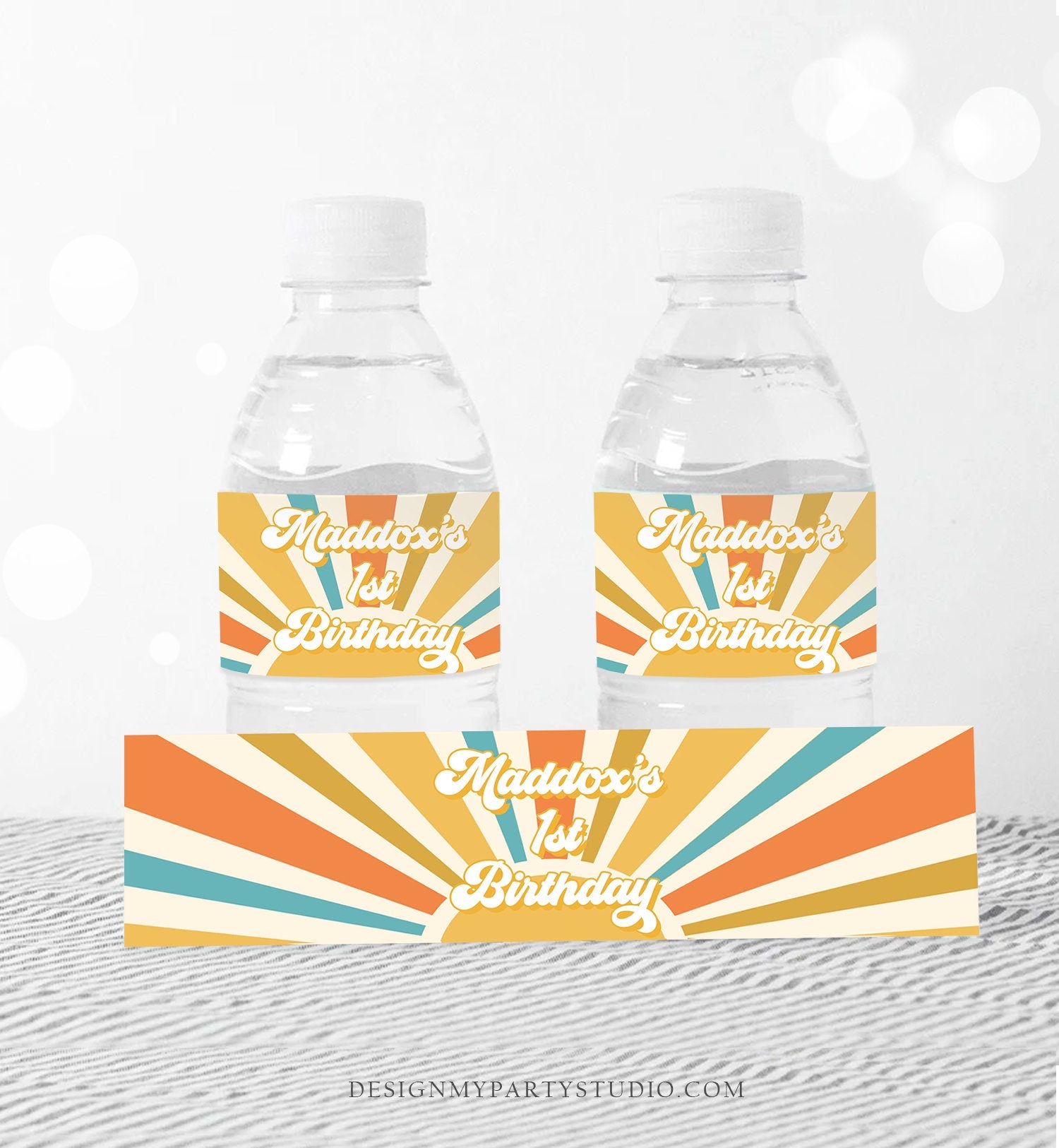 Editable Sunshine Water Bottle Label First Trip Around the Sun Birthday Decor Boho Retro Sonshine Label Digital Template Printable 0457