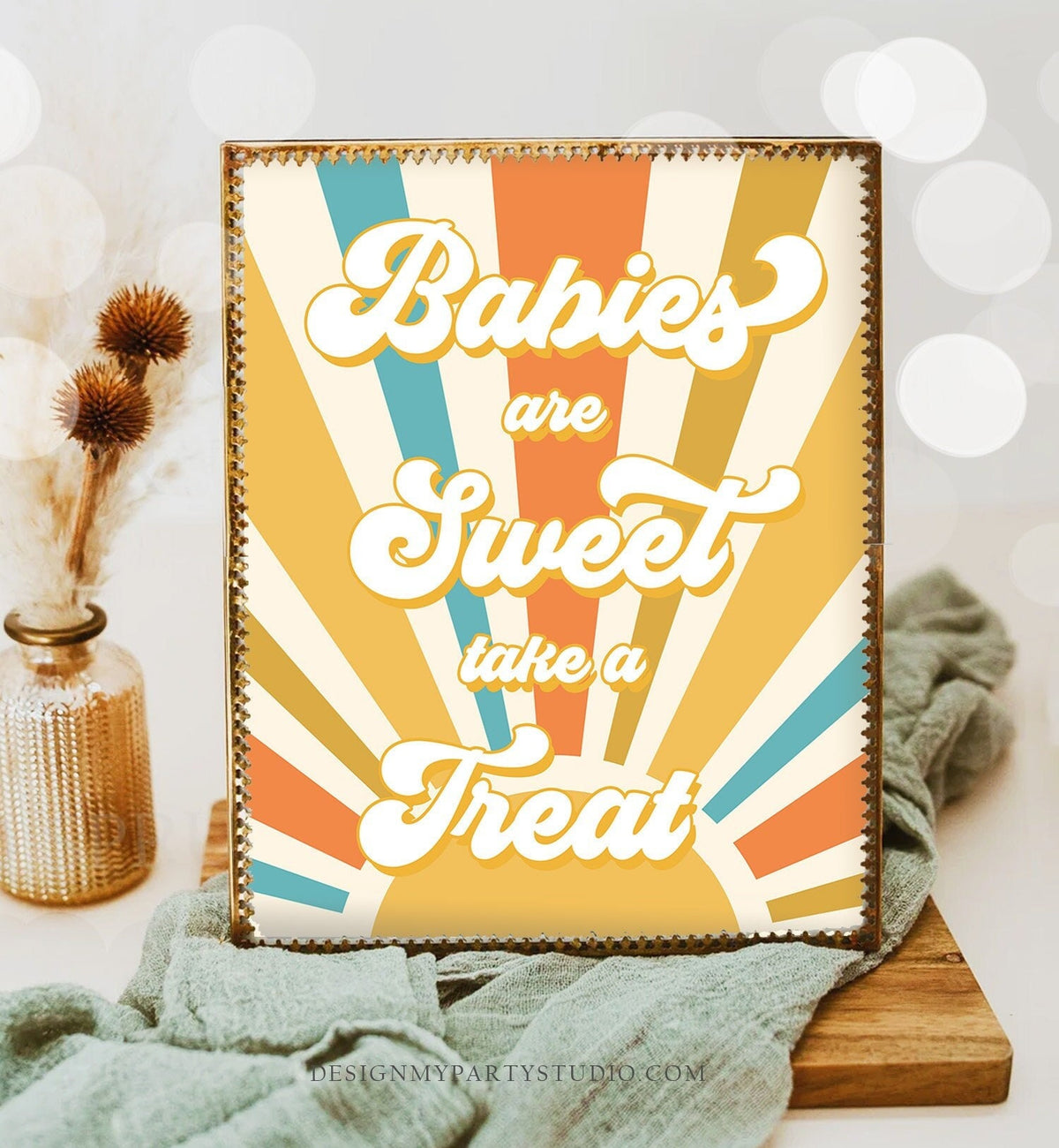 Sunshine Baby Shower Sign Here Comes the Son Shower Groovy Retro Boy Babies Are Sweet Treat Sign Party Decor Boho Download Printable 0457