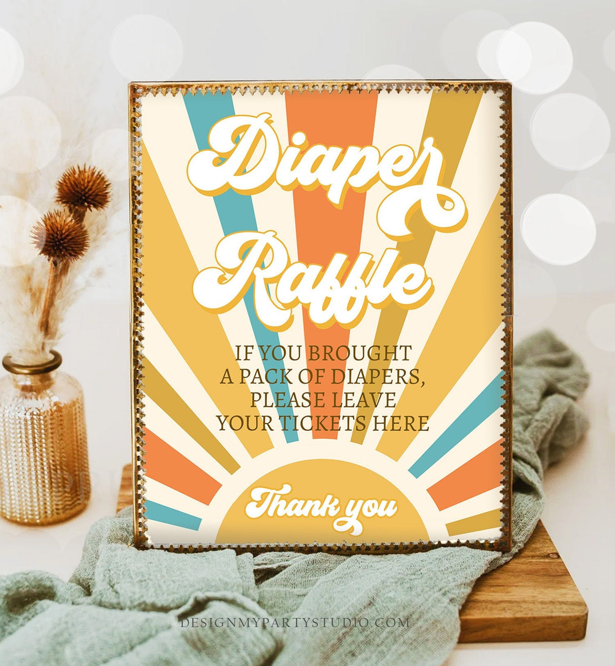 Sunshine Baby Shower Sign Here Comes the Son Shower Groovy Retro Boy Diaper Raffle Sign Party Decor Drop Off Sign Download Printable 0457