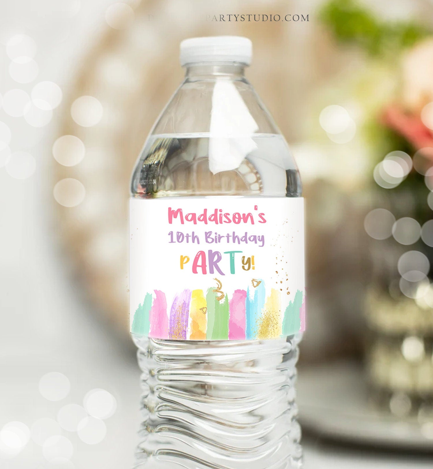 Editable Art Party Water Bottle Labels Painting Birthday Decor Craft Birthday Art Party Rainbow Pastel Labels Bottle Template Corjl 0450