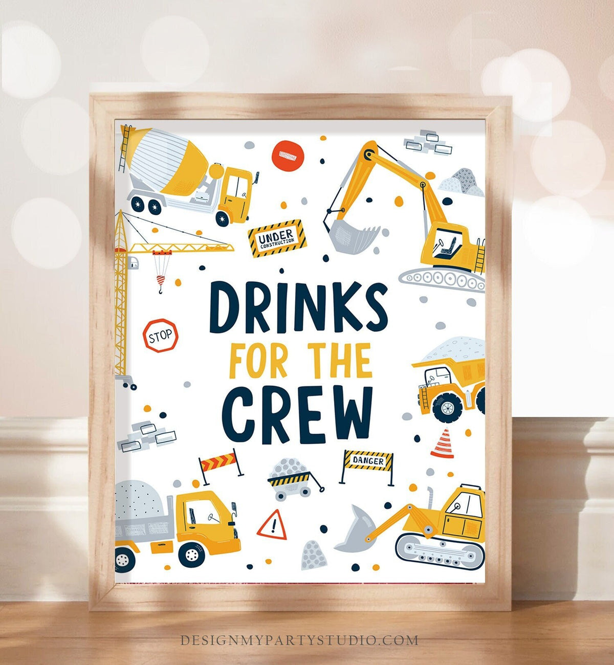 Drinks Sign Construction Birthday Sign Drinks for the Crew Construction Party Decor Dump Truck Digger Party Table Download Printable 0458