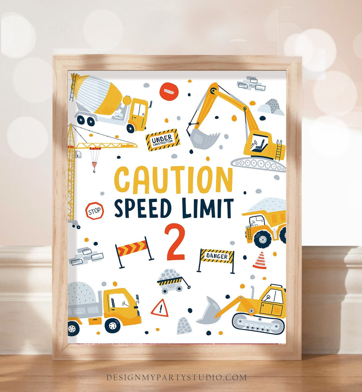 Speed Limit Sign Construction 2nd Birthday Sign Construction Party Decor Yellow Dump Truck Digger Party Table Decor Dumper Printable 0458