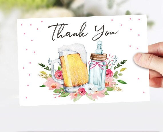 Brewing Thank you Card A Baby is Brewing Thank You Note 4x6&quot; Love is Brewing Beer Baby Shower Girl Pink Couples Shower Instant Download 0190