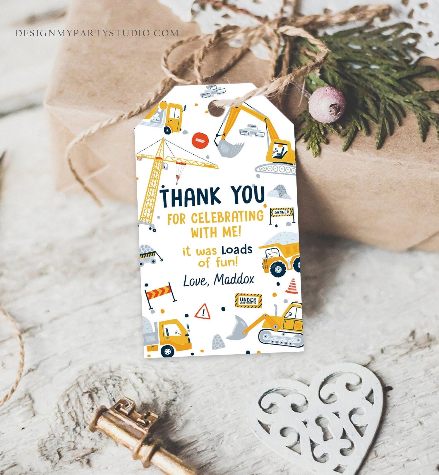 Editable Construction Thank You Tags Construction Birthday Favor Tags Boy Dump Truck Digger Party Download Printable Corjl Template 0458